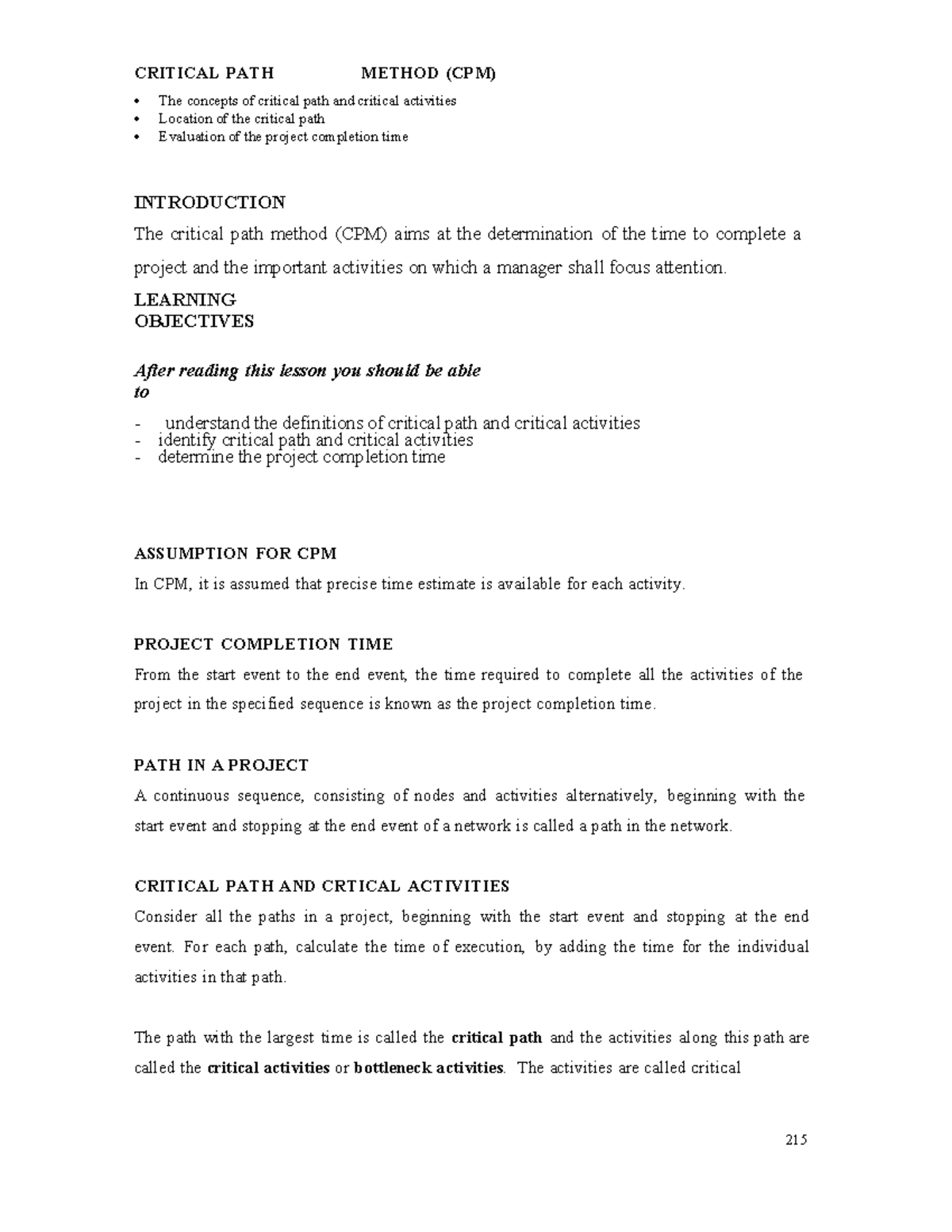 Critical Path Method (CPM) - Operation Research 1 Unit Notes - Studocu