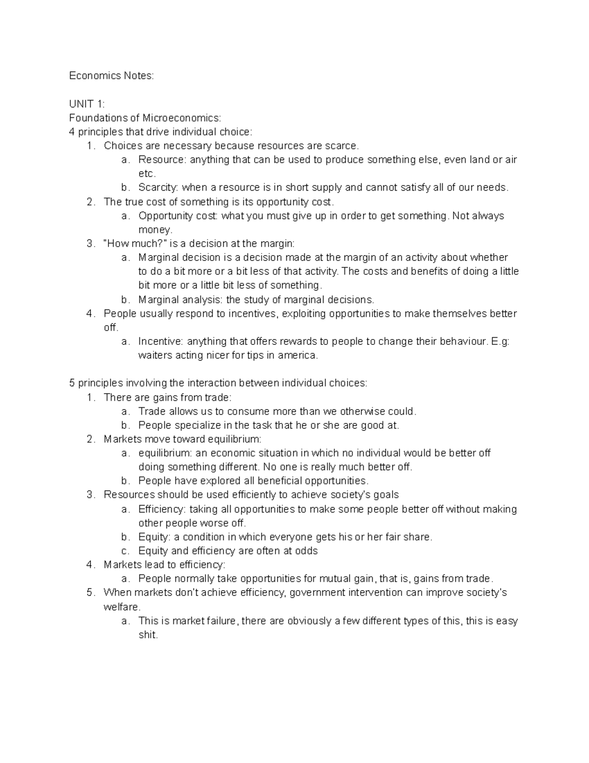Economics 1A: Comprehensive Microeconomic Lecture Notes - Studocu