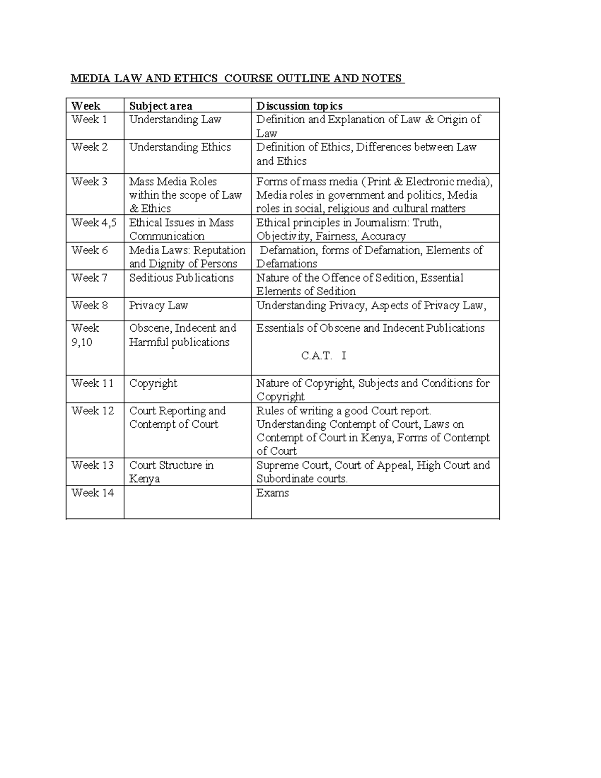 MEDIA LAW AND ETHICS 101: Key Concepts and Course Overview - Studocu