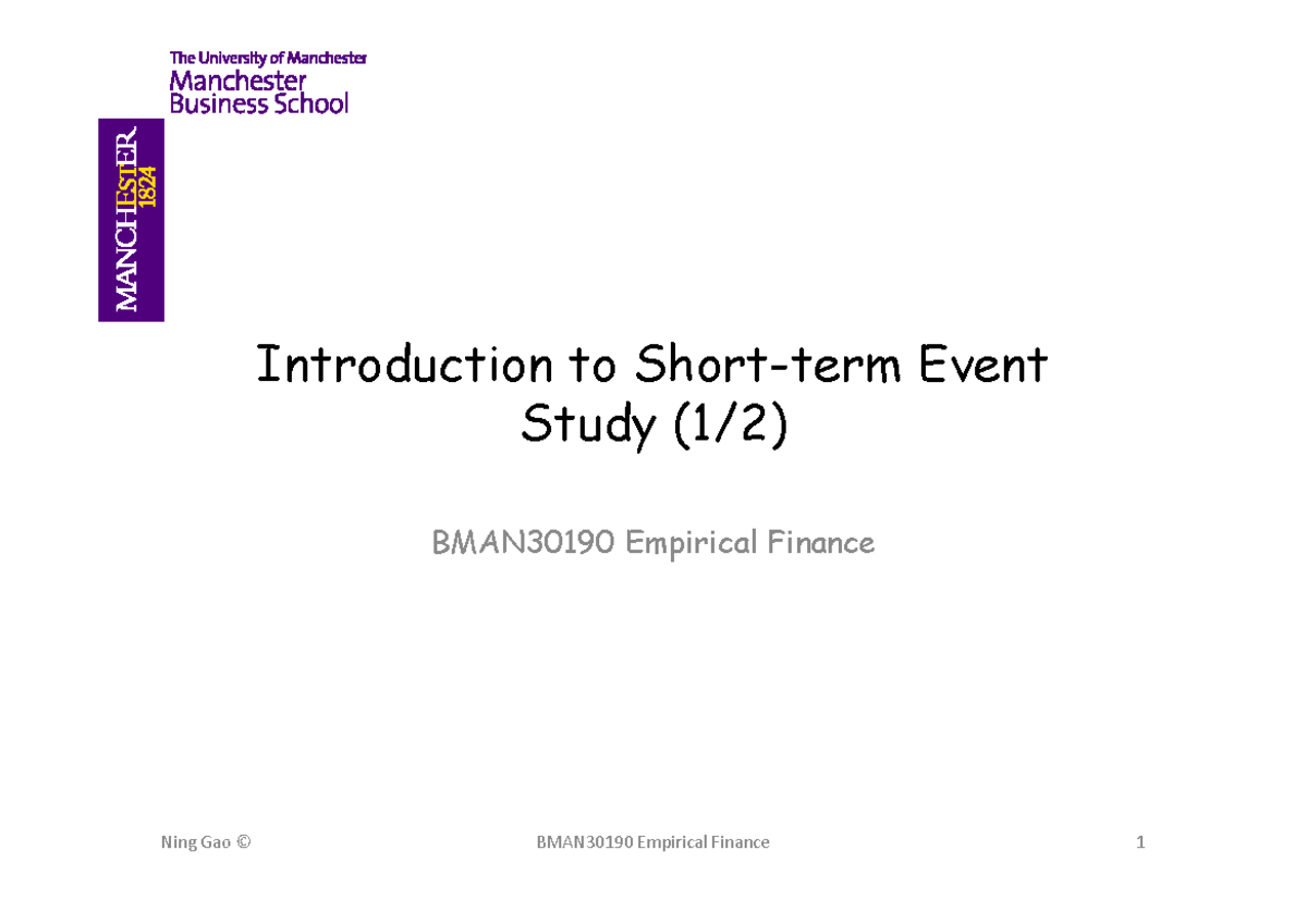 Introduction to Event Study: Key Concepts & Examples BMAN30190 - Studocu