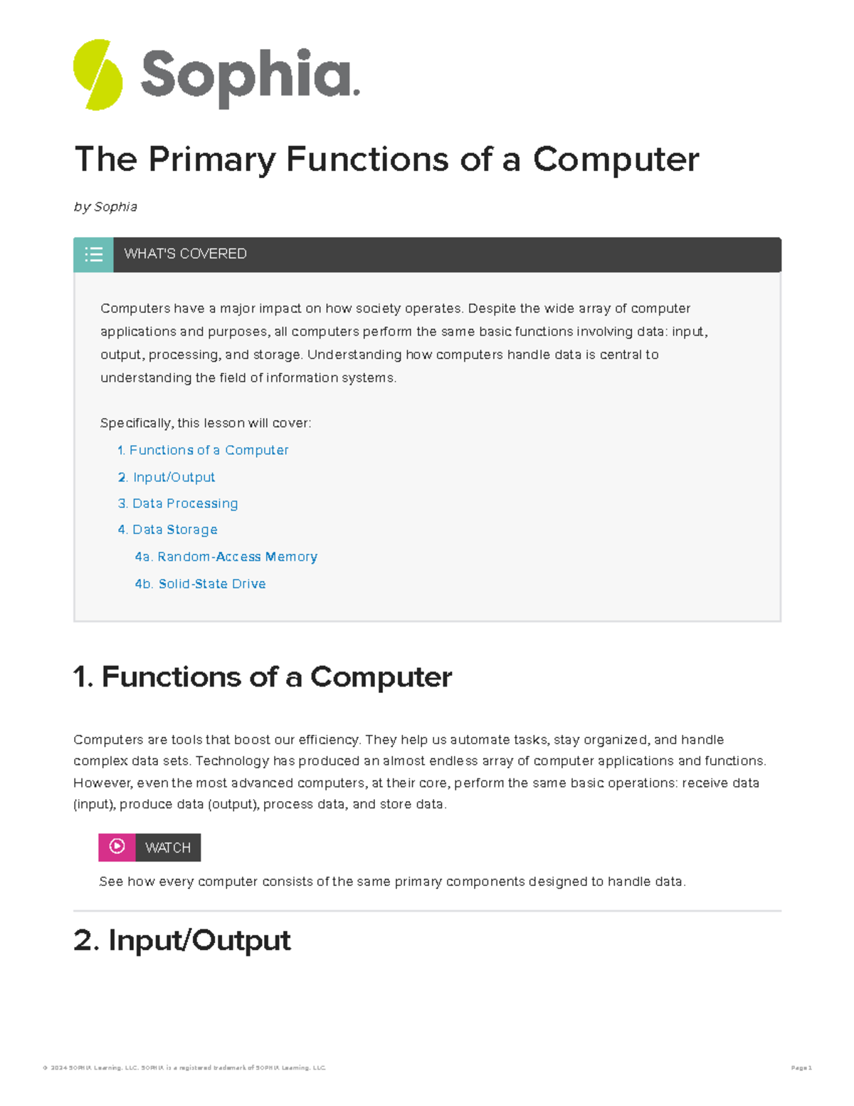 Functions of a Computer: Input, Output, Processing & Storage (IT101 ...