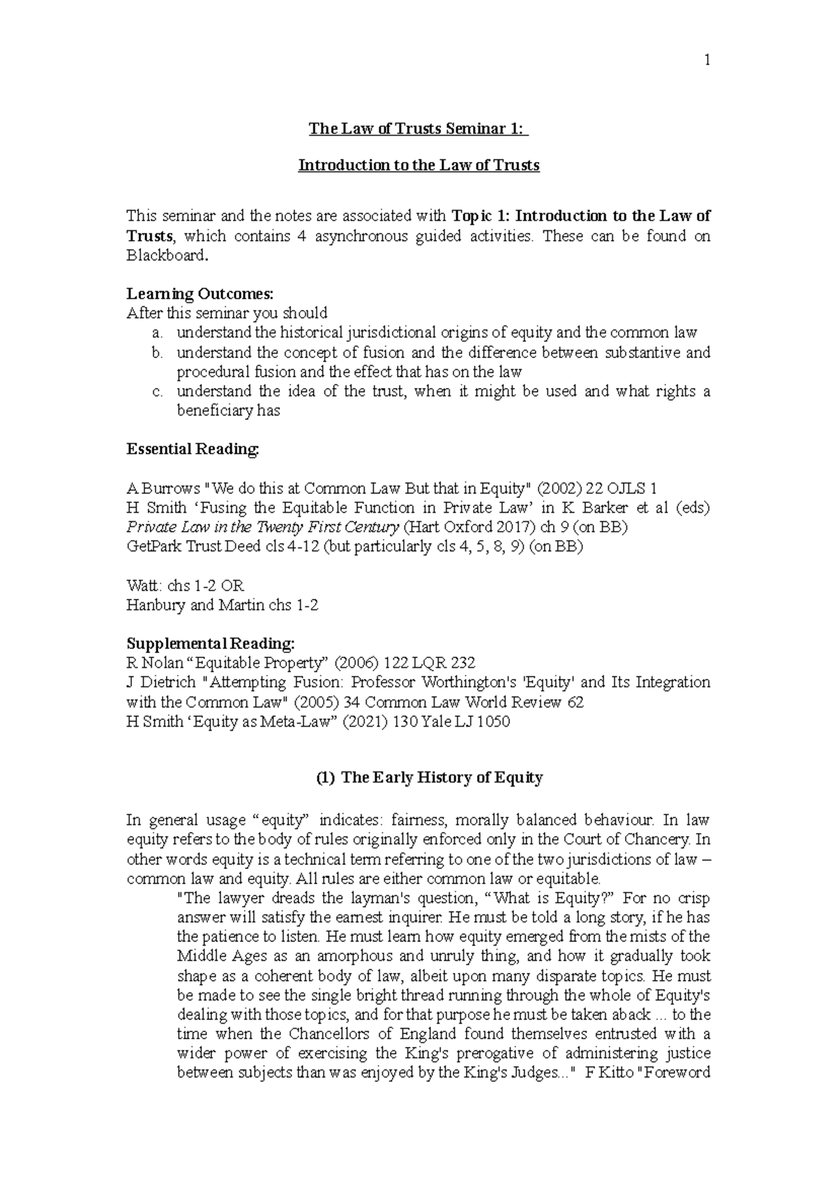 Trusts Law Seminar 1: Overview of Equity and Common Law Concepts 2022 ...