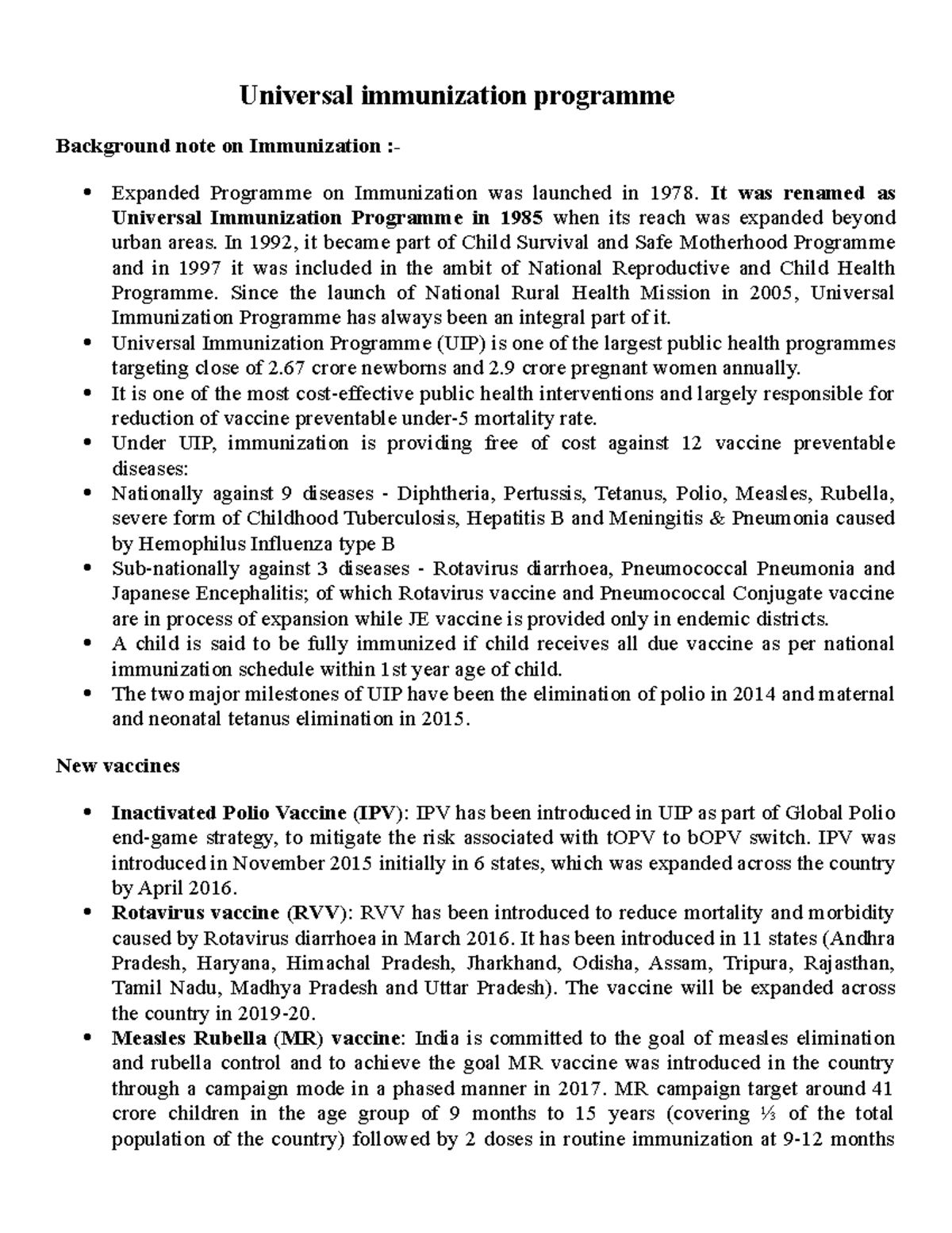 Universal immunization programme - Universal immunization programme ...