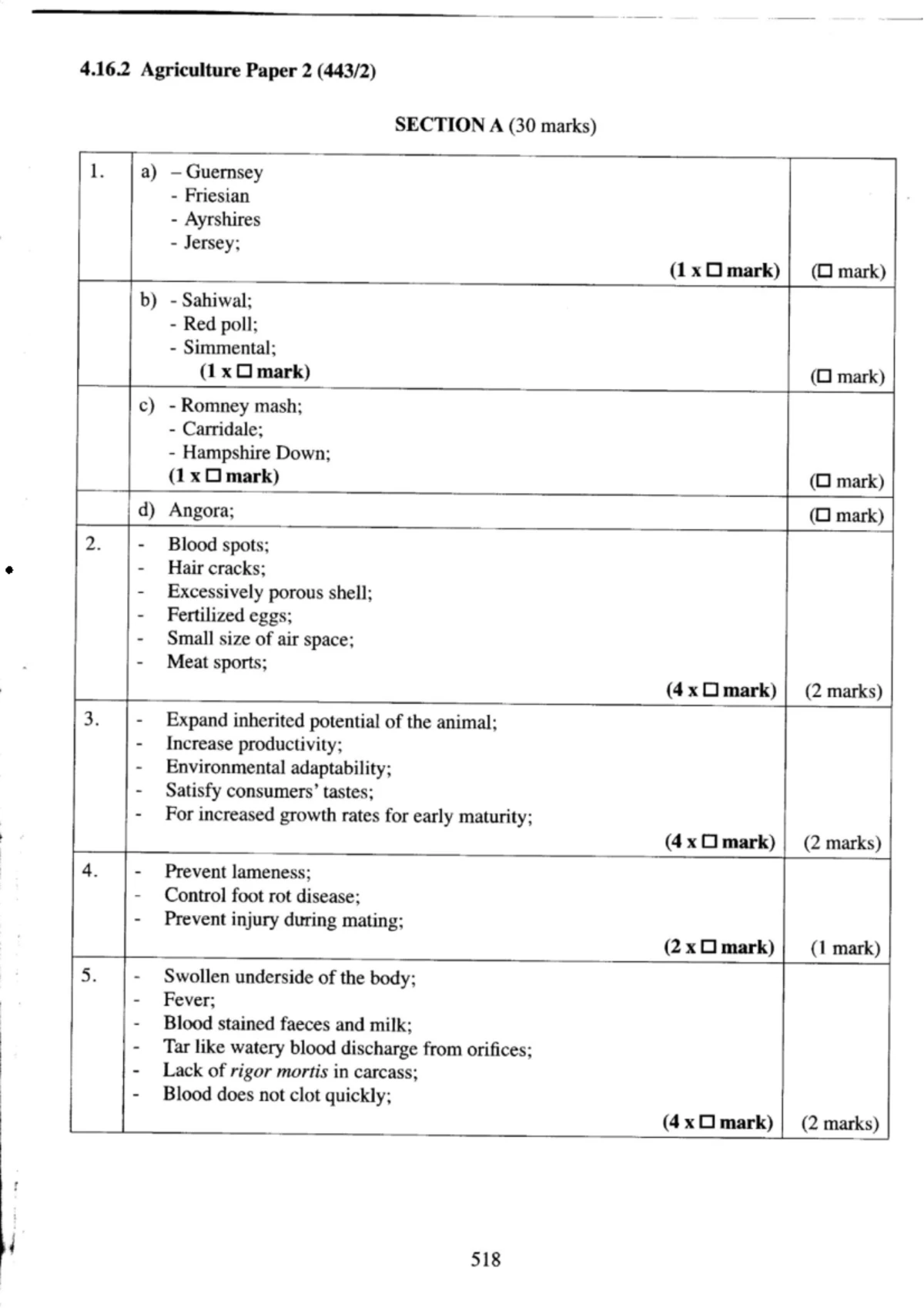 2017 KCSE Agriculture (443) Paper 1 Marking Scheme Analysis - Studocu