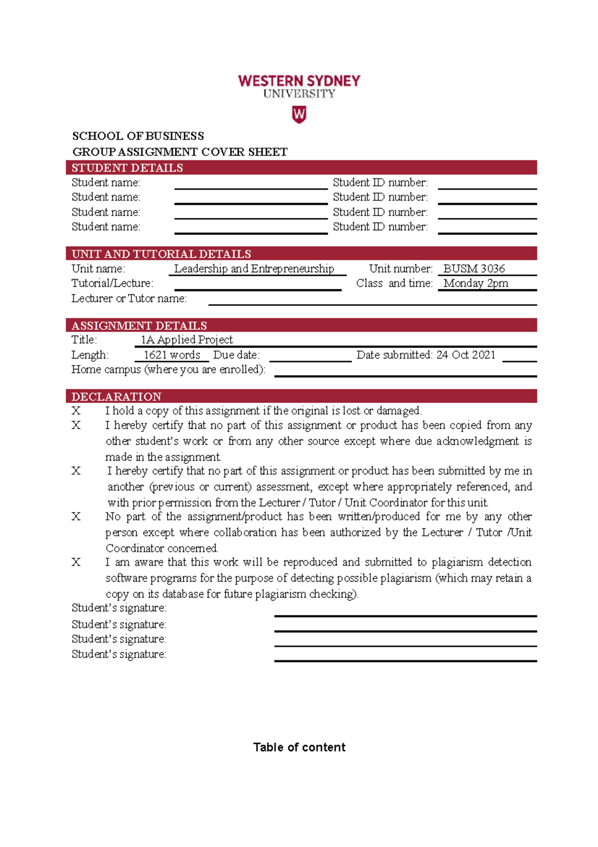 BUSM 3036 - 1A Applied Project: Leadership & Entrepreneurship Analysis ...