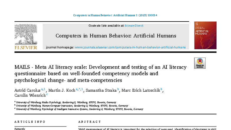 MAILS: Development and Validation of an AI Literacy Questionnaire - Studocu