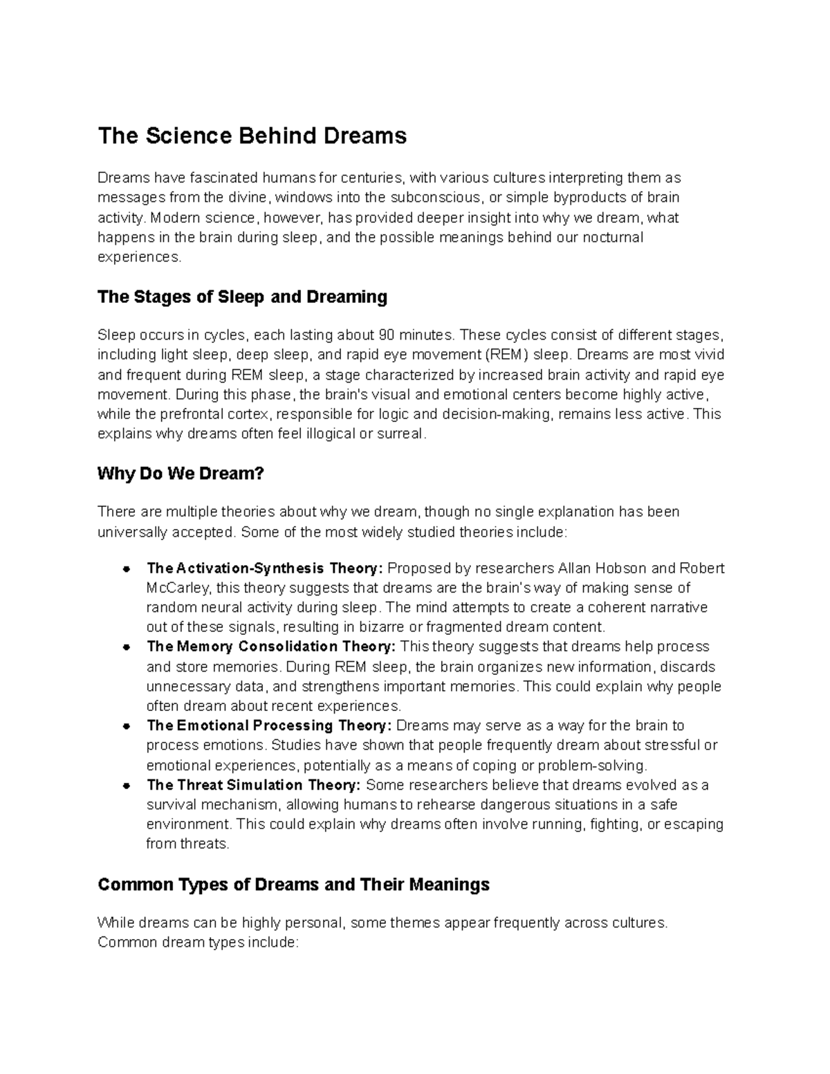 The Science Behind Dreams - The Science Behind Dreams Dreams have ...