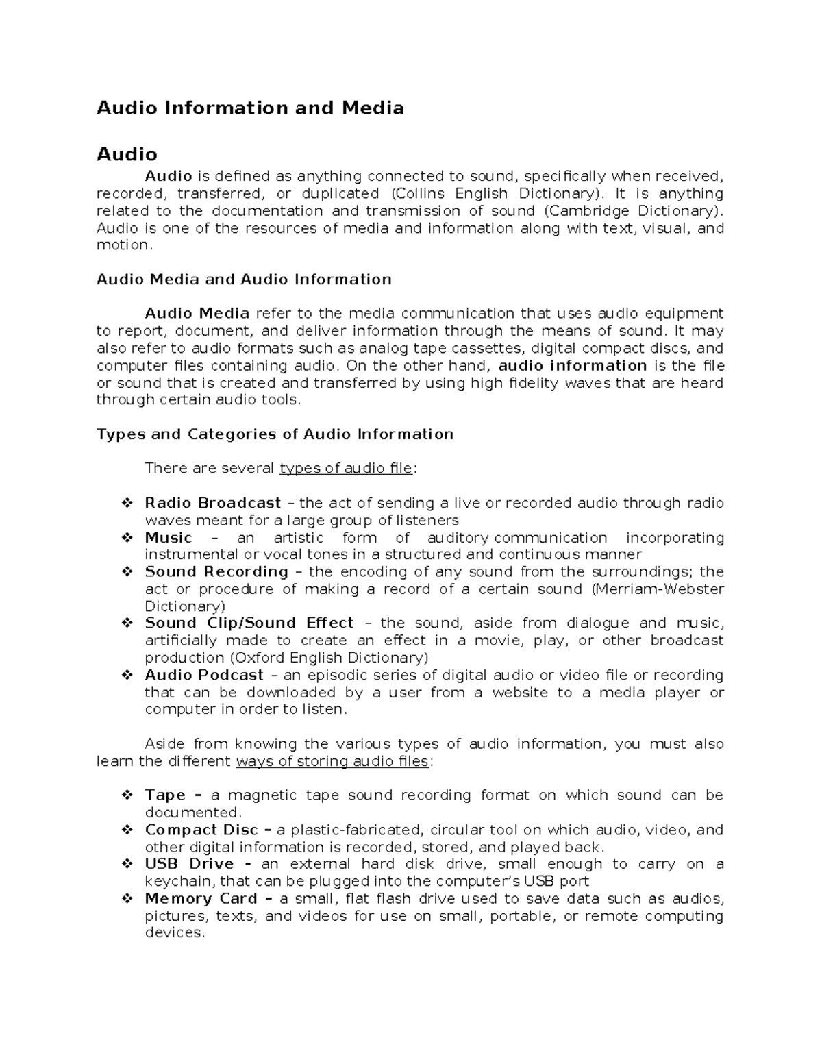 Audio and Motion Information and Media - Audio Information and Media ...