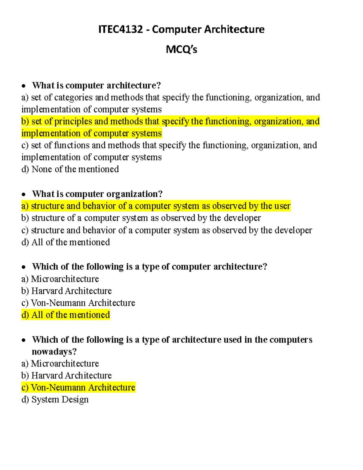 ITEC4132 - Computer Architecture - ITEC 4132 - Computer Architecture ...