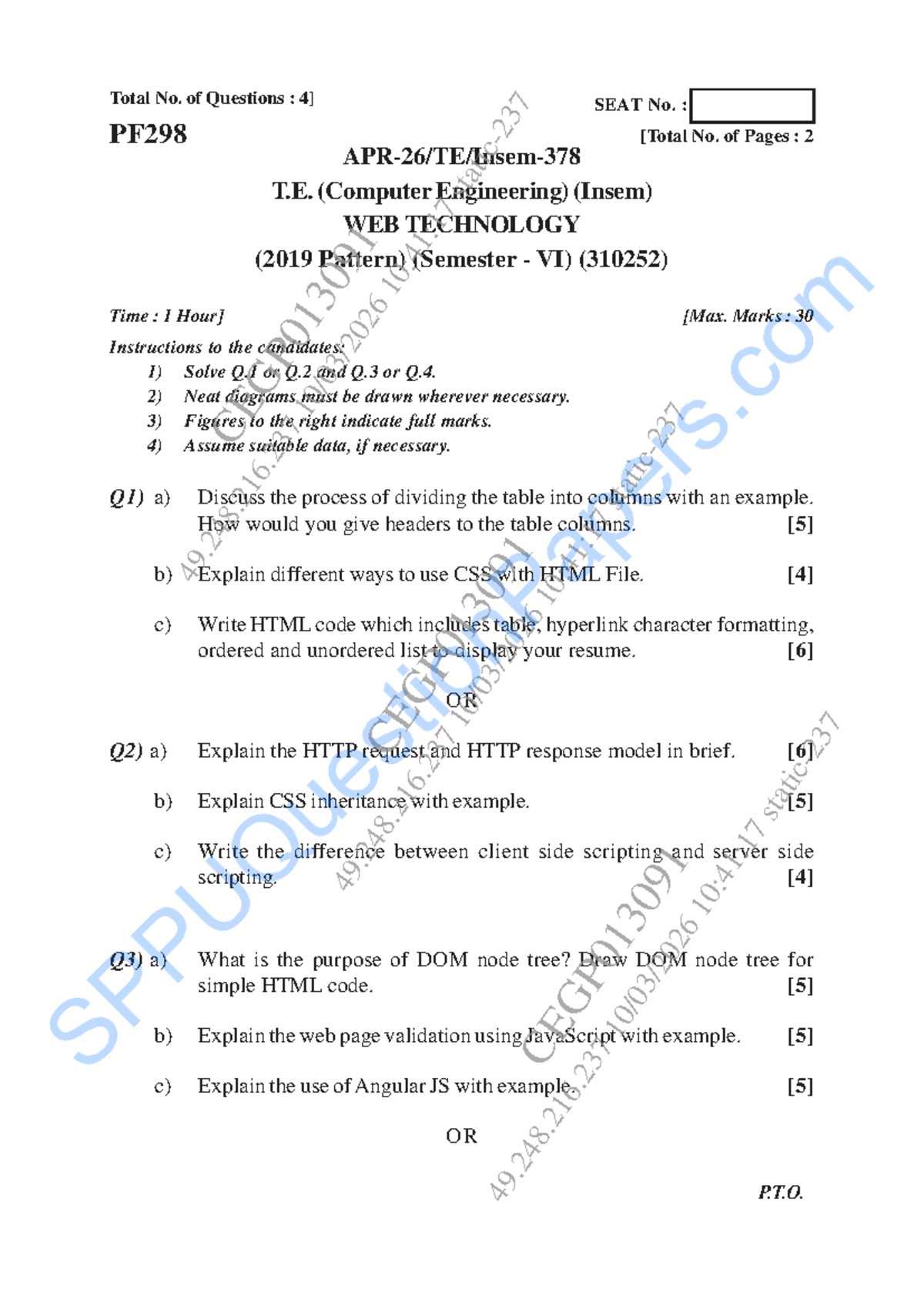 Web Technology (310252) Insem Exam Notes - Computer Engineering Sem 6 ...