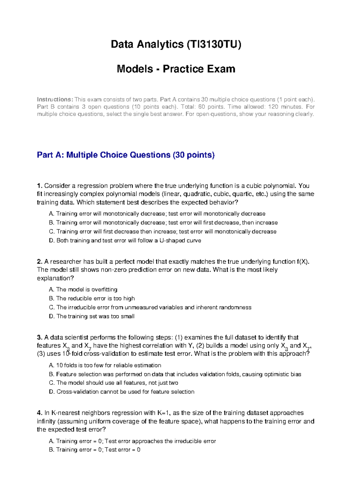 Data Analytics (TI3130TU) Models Practice Exam - Lecture 5 - Studeersnel