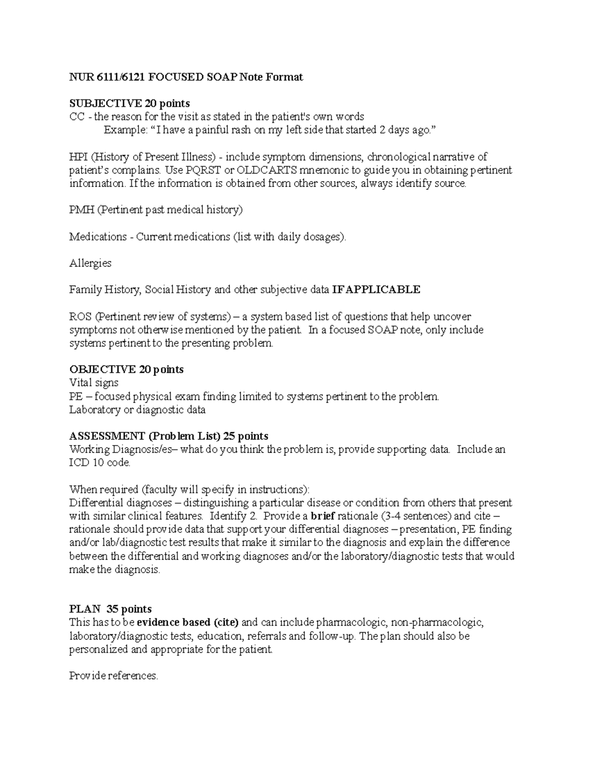 SOAP Guide 6111 - n/a - NUR 6111/6121 FOCUSED SOAP Note Format ...