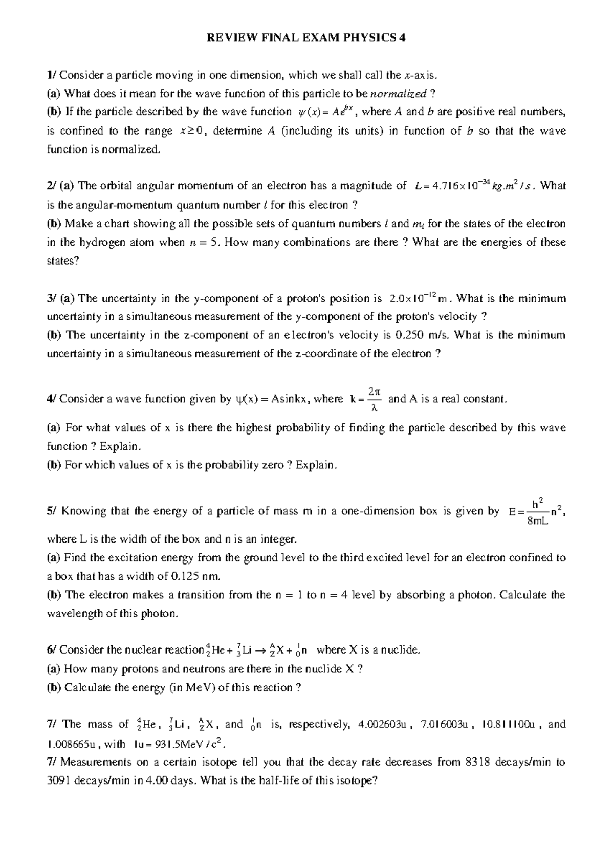 Final Exam Review for Physics 4: Key Concepts & Problems - Studocu