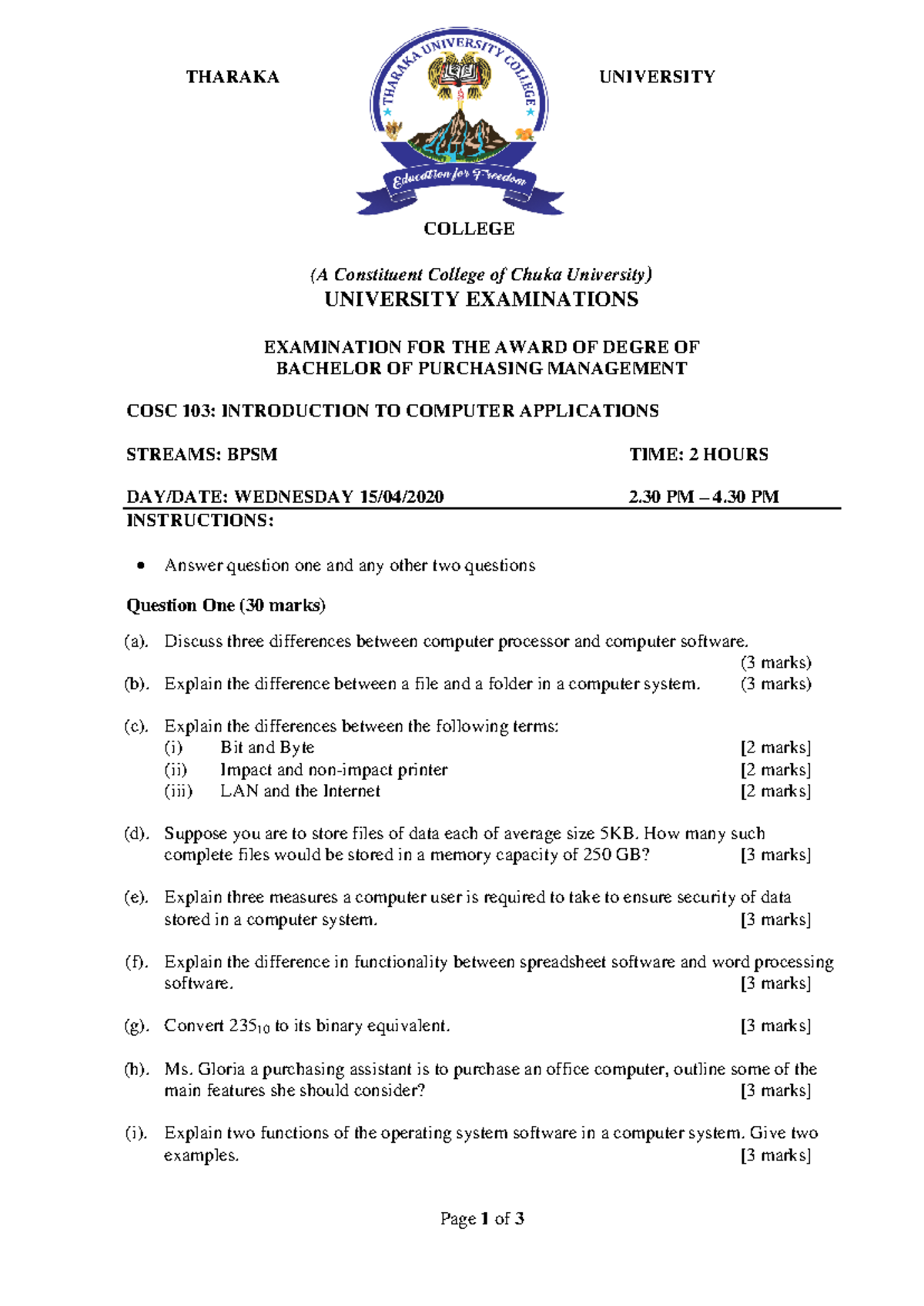 COSC 103 - Final Exam Notes on Computer Applications and Concepts - Studocu