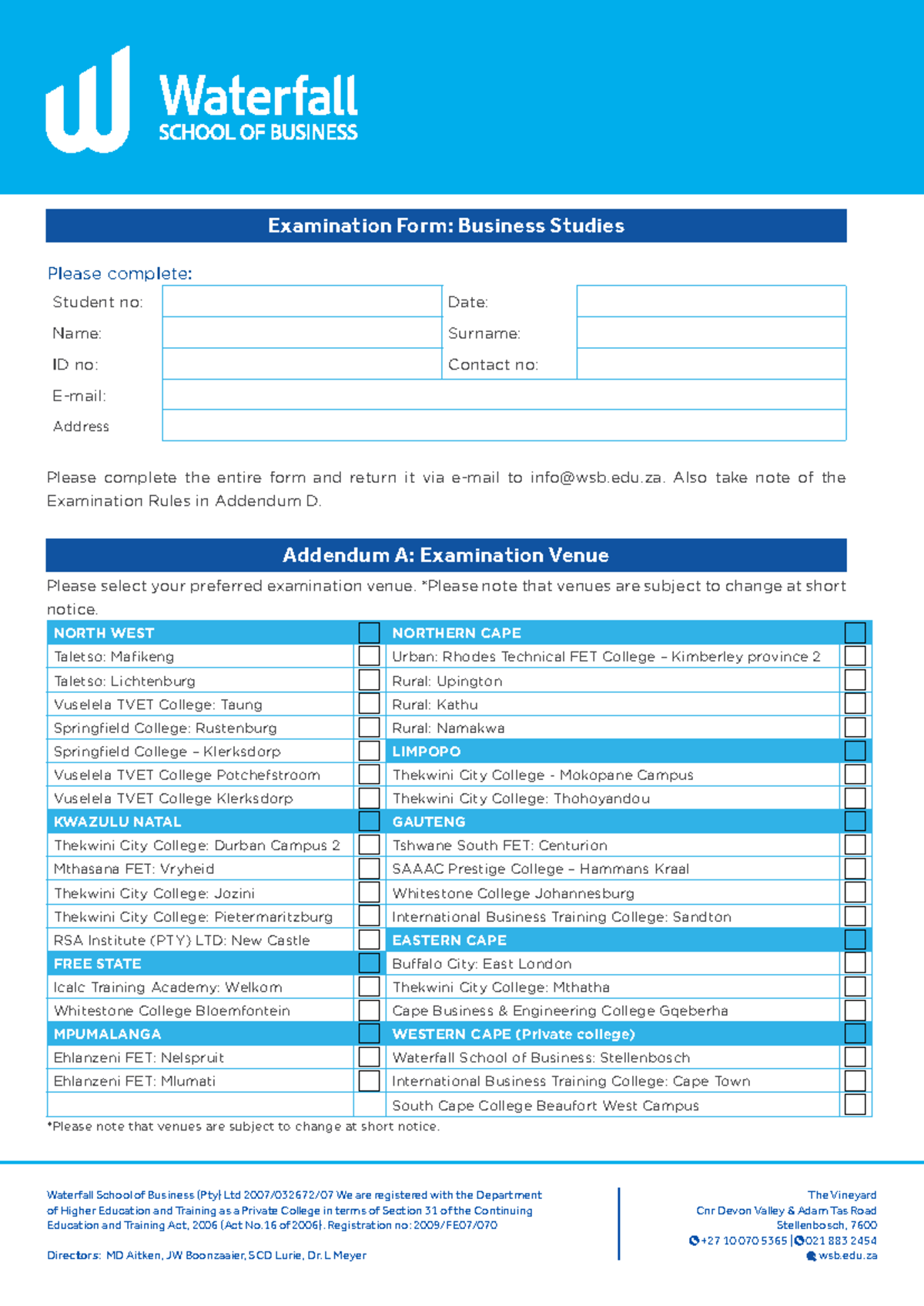 Nated Examination Info Form: Business Studies N4-N6 - Studocu
