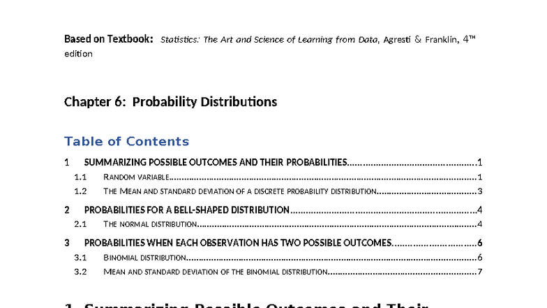 Statistics 101: Chapter 6 - Summary of Probability Distributions - Studocu