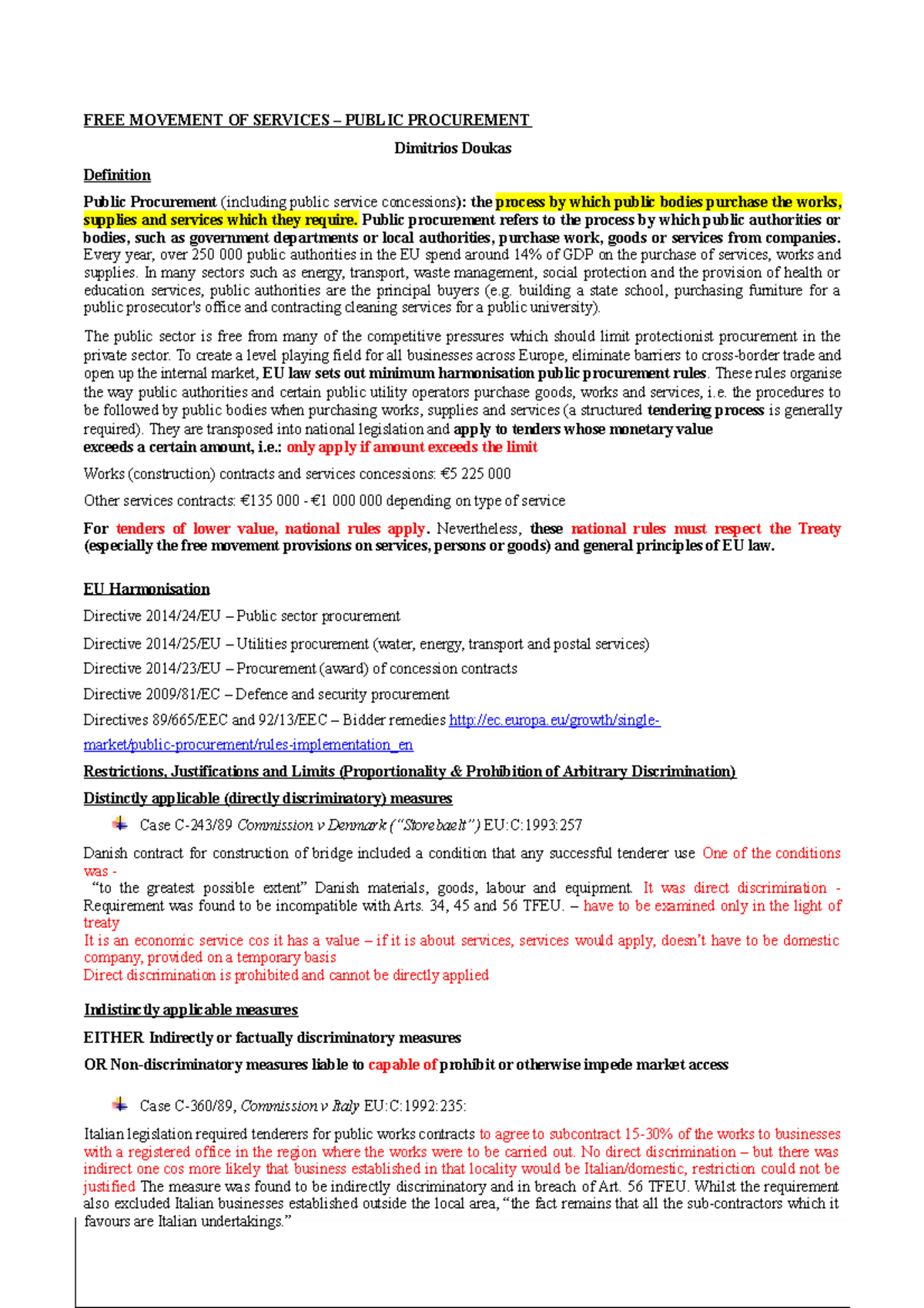 Public Procurement: Lecture Notes on EU Law and Practices - Studocu