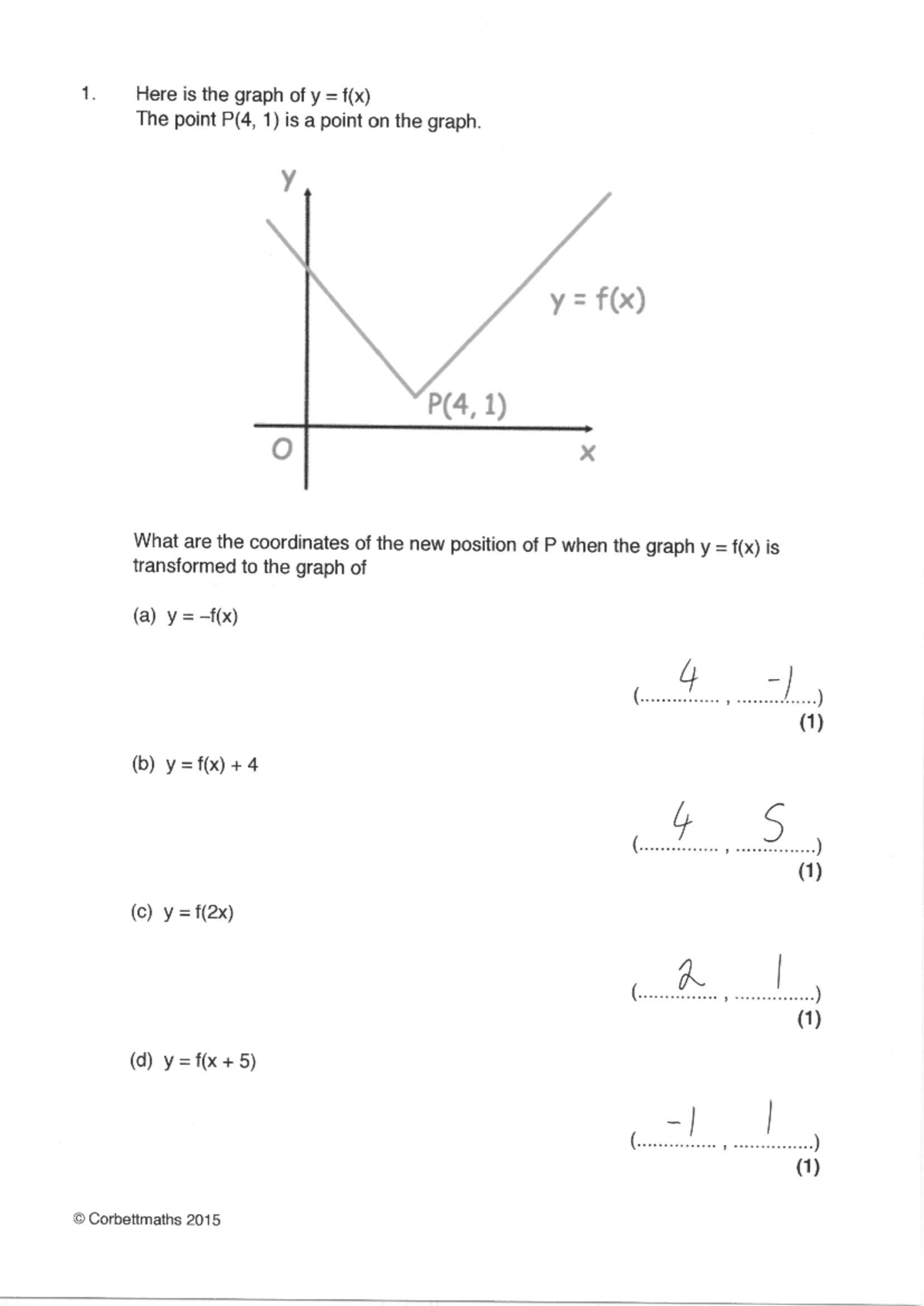 Transformations of Graphs Worksheet 1 Answers (Math 101) - Studocu
