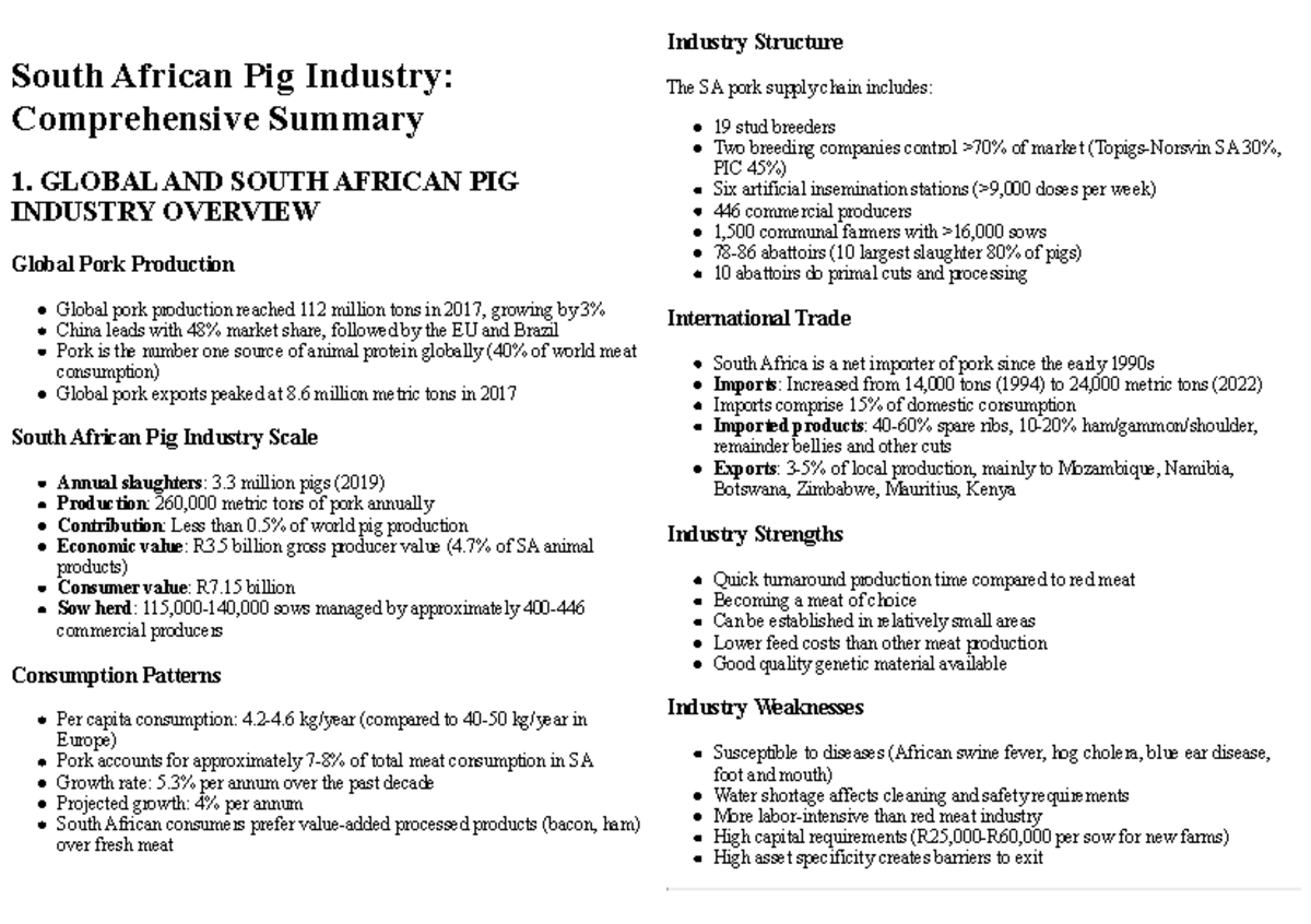 South African Pig Industry Overview: Key Insights and Trends - Studocu