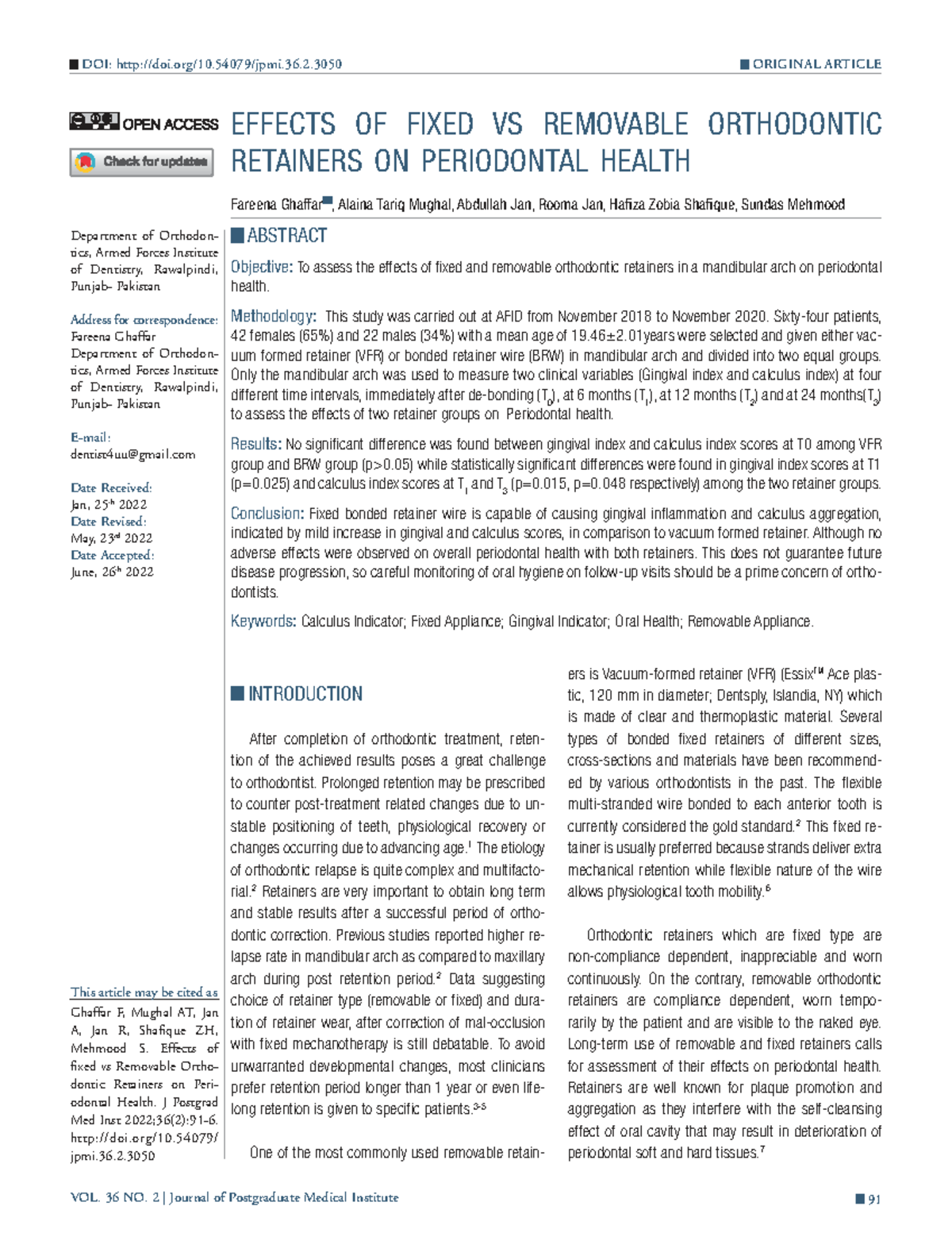 Effects of Fixed vs Removable Orthodontic Retainers on Periodontal ...
