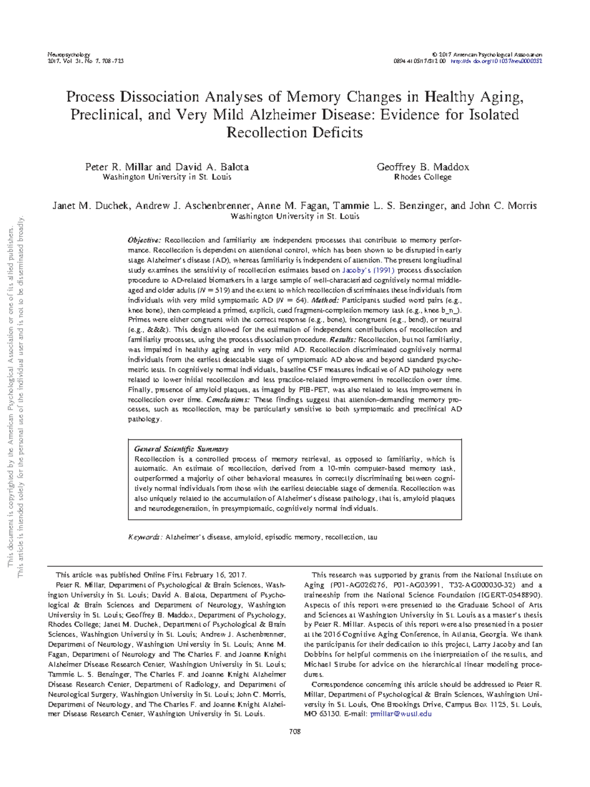 Process Dissociation Analyses of Memory Changes in Healthy Aging & Mild ...