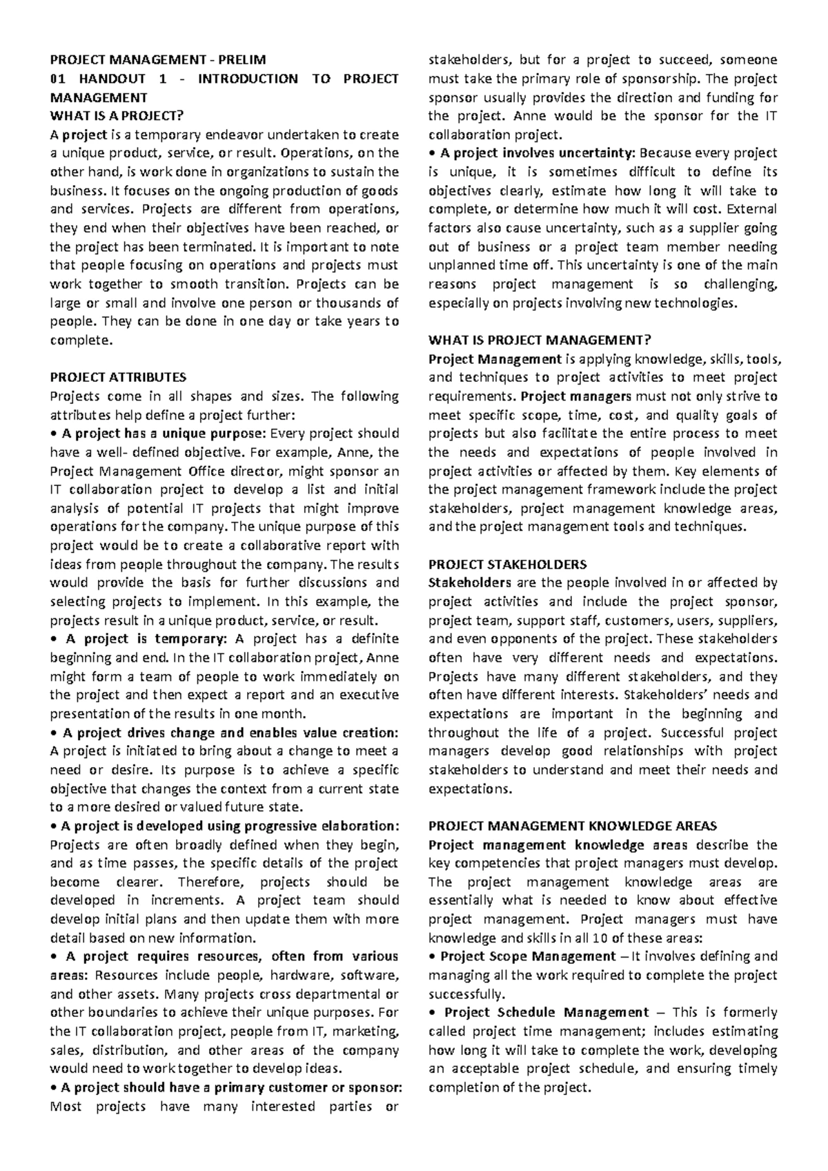 Proj Man 07 - Project Schedule Management and Common Issues - Studocu