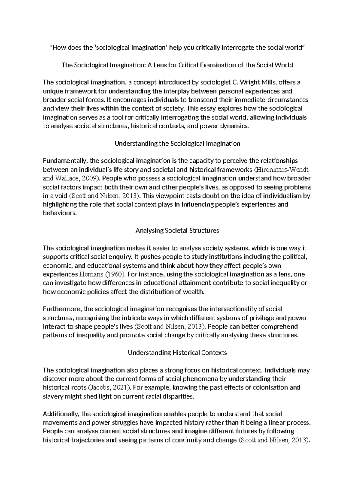 Sociological Imagination: A Critical Tool for Analyzing Society - Studocu