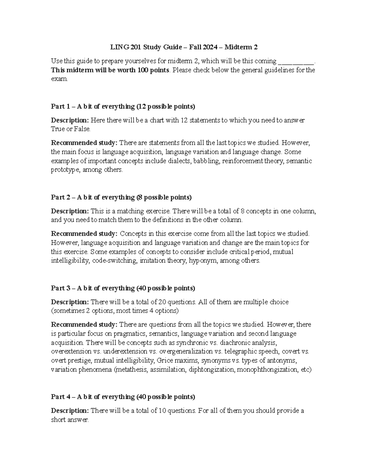 LING 201 Midterm 2 Study Guide - Fall 2024 Preparation - Studocu