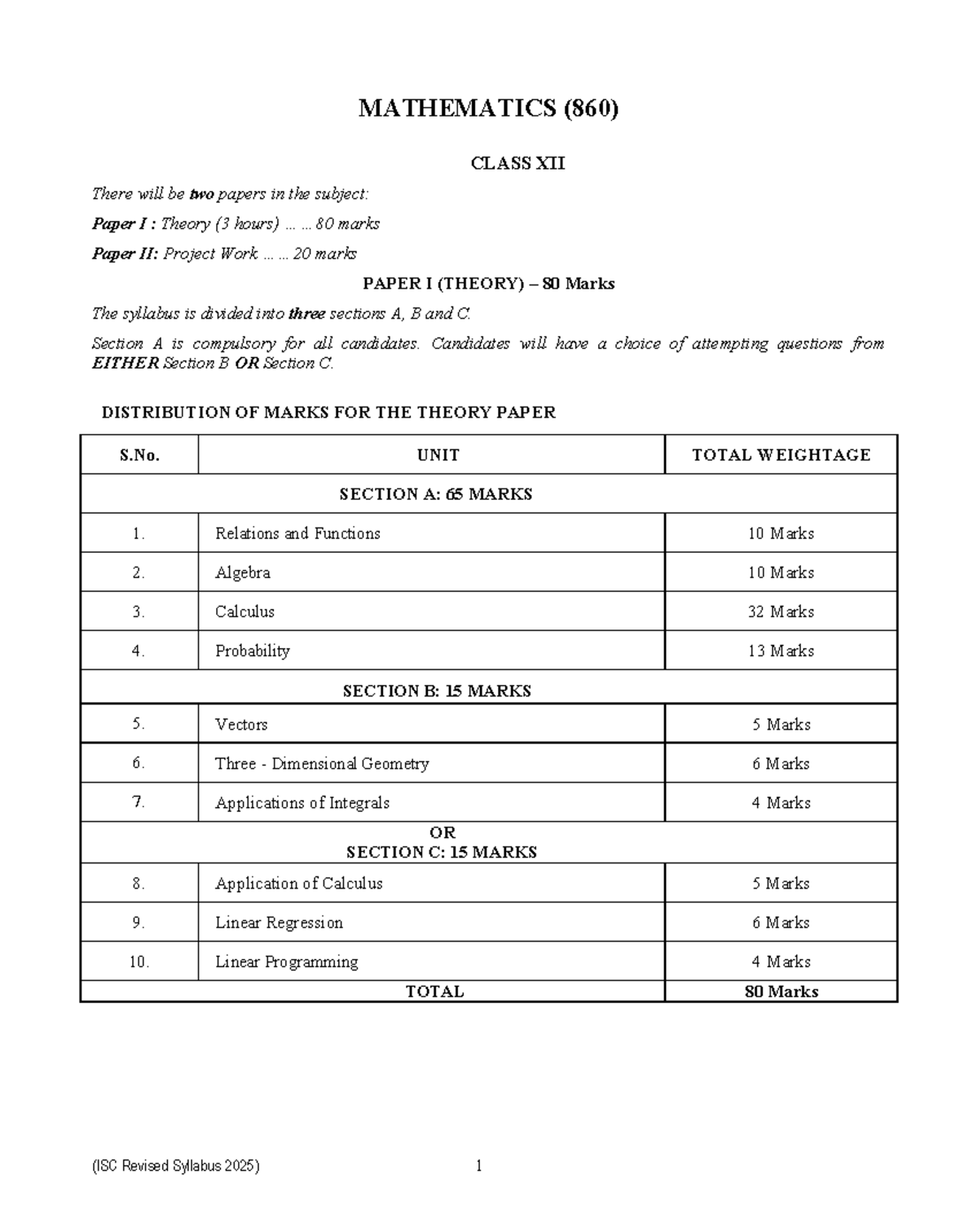 Mathematics (860) Class XII: Theory & Project Work Overview - Studocu