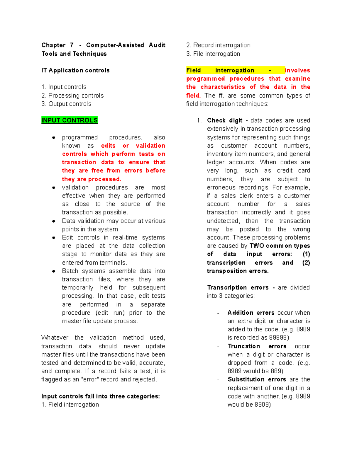 Summary of Computer-Assisted Audit Tools & Techniques (IT Auditing ...