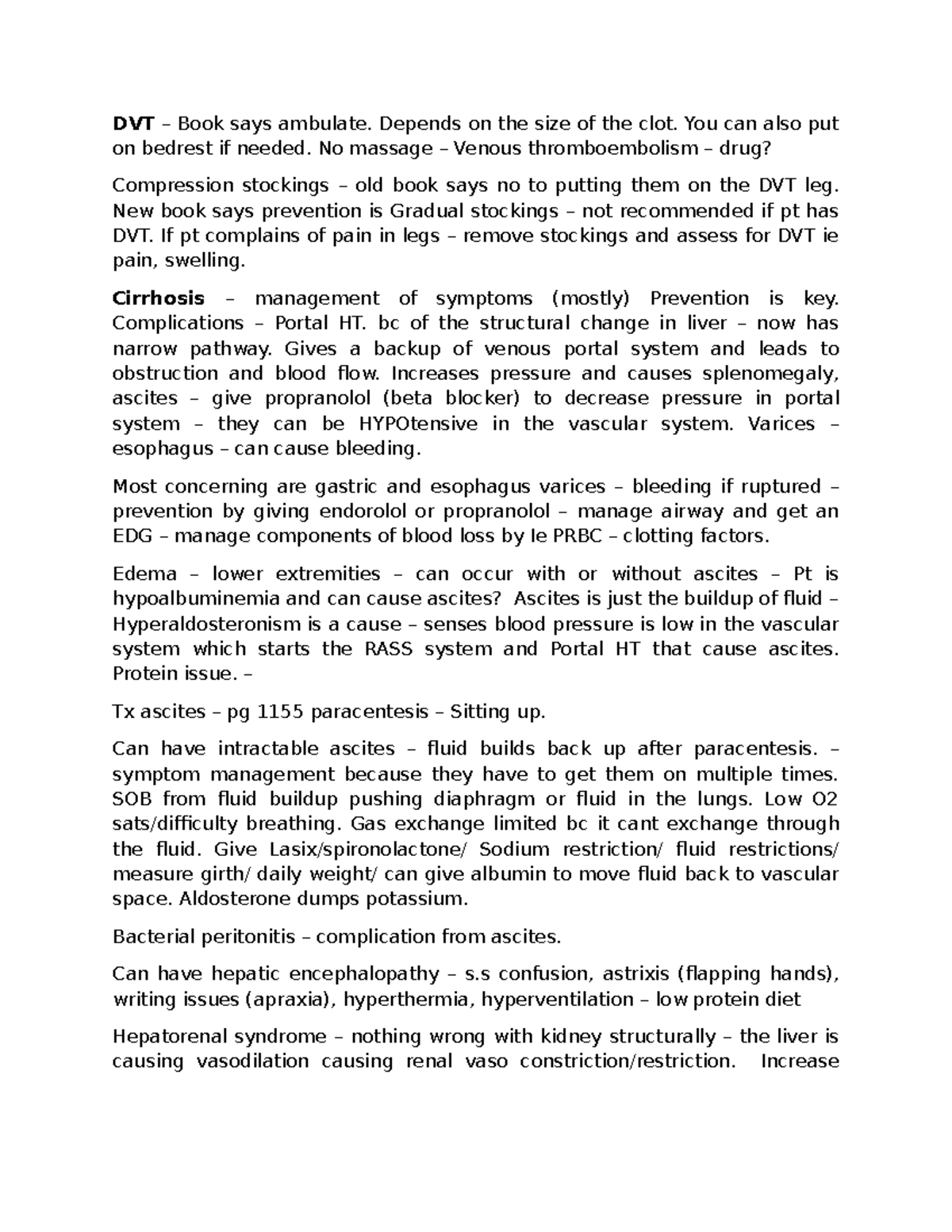 DVT and Cirrhosis Management Notes for Nursing Exam (NUR 101) - Studocu
