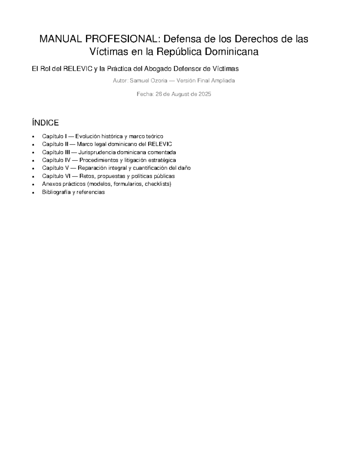 Manual Profesional RELEVIC: Defensa de Derechos de Víctimas en RD - Studocu