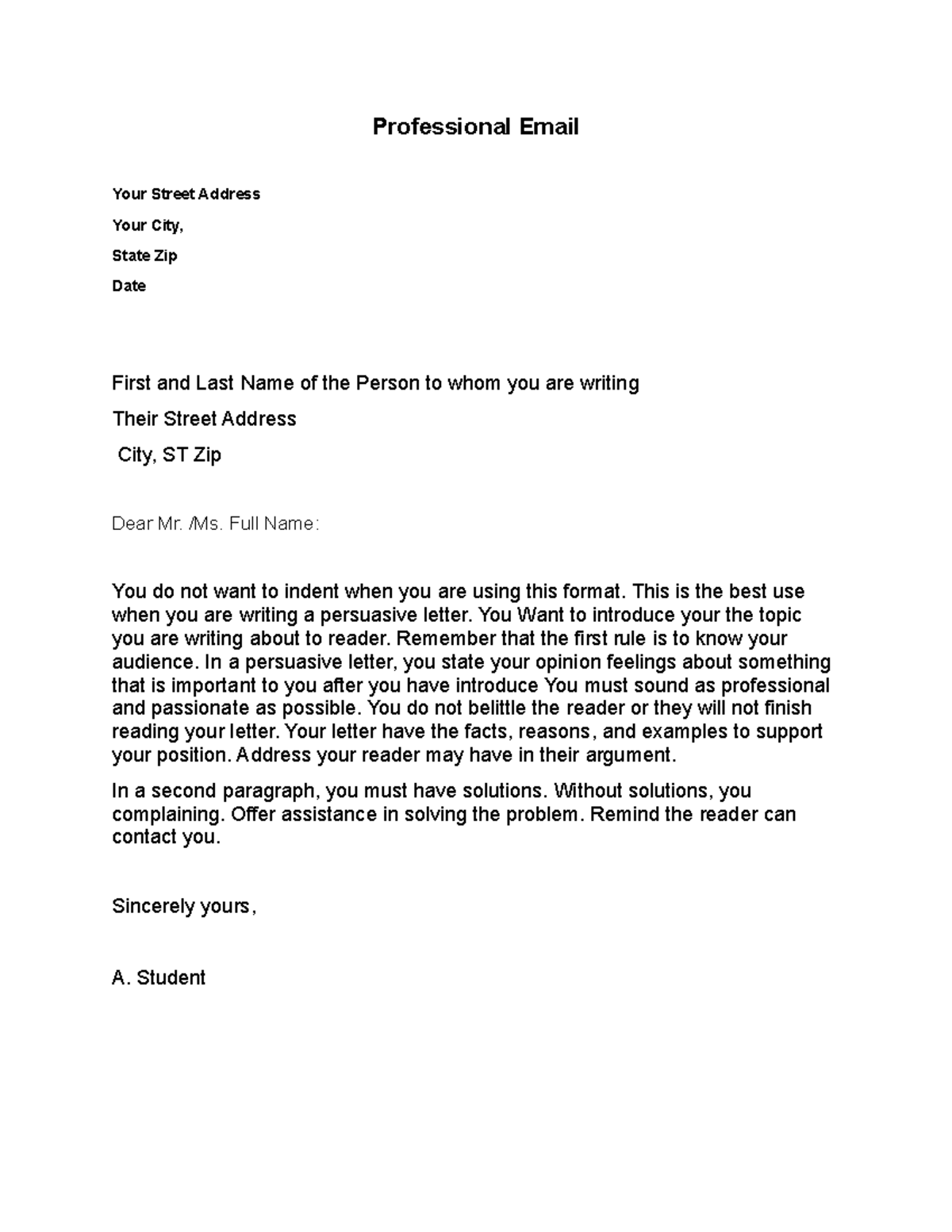 Professional Email Writing Example: A Guide for Persuasion - Studocu