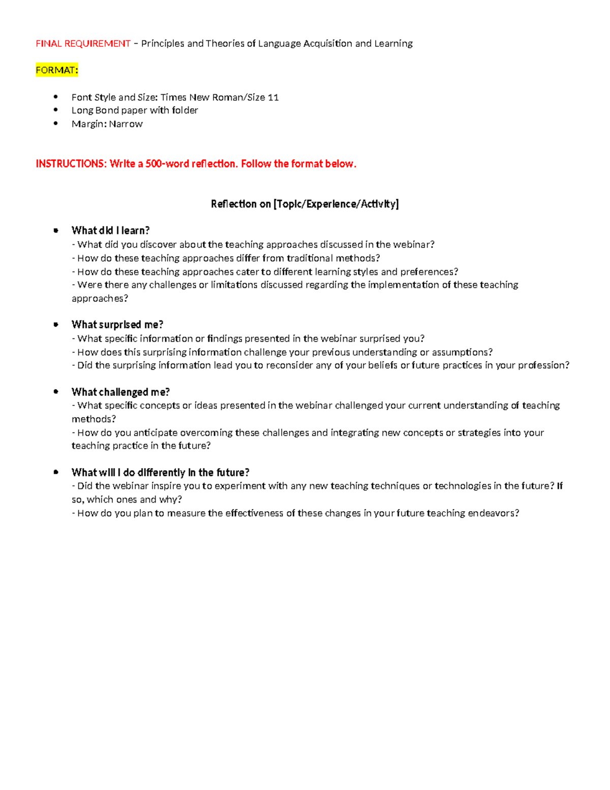Final Requirement - Reflection Format - FINAL REQUIREMENT – Principles ...