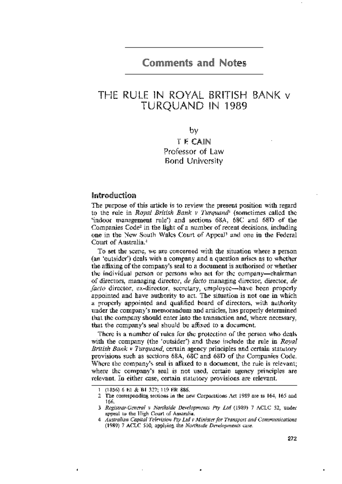 The Rule in Royal Bank v Turquand: An Analysis of Indoor Management ...