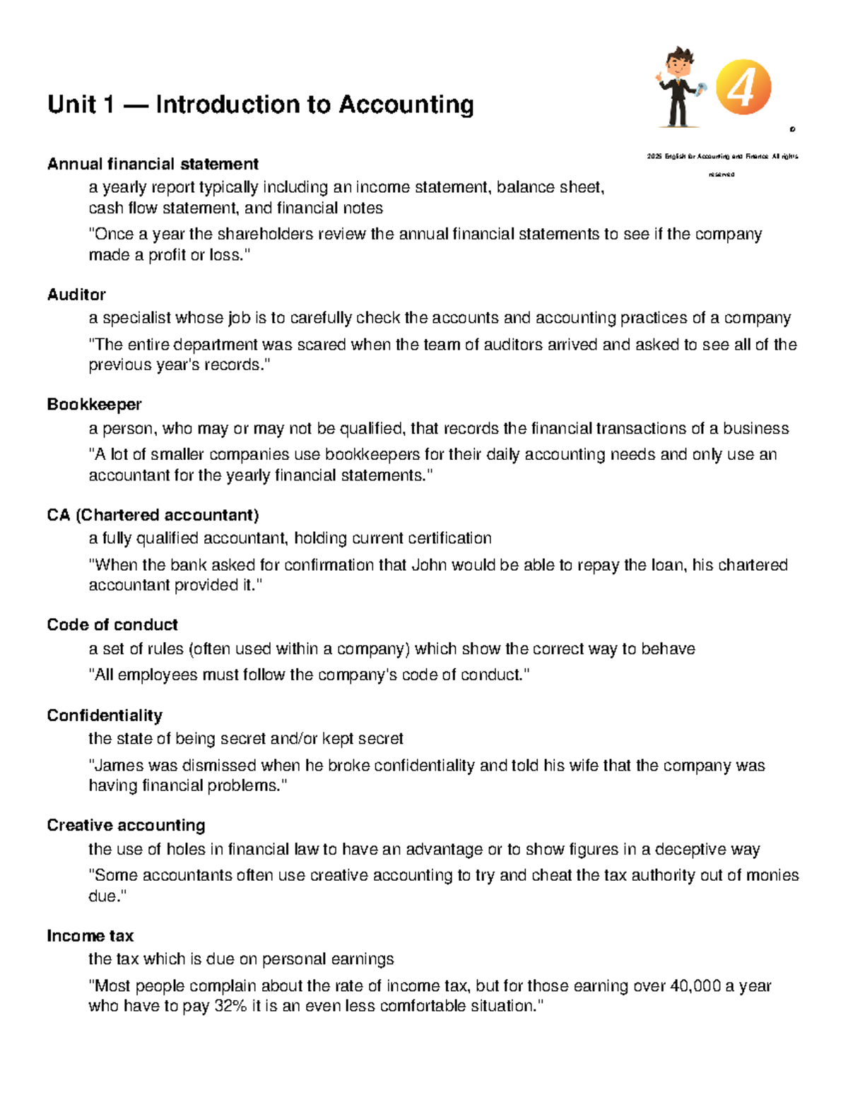 English for Accounting and Finance — Unit 1 Vocabulary - Unit 1 ...