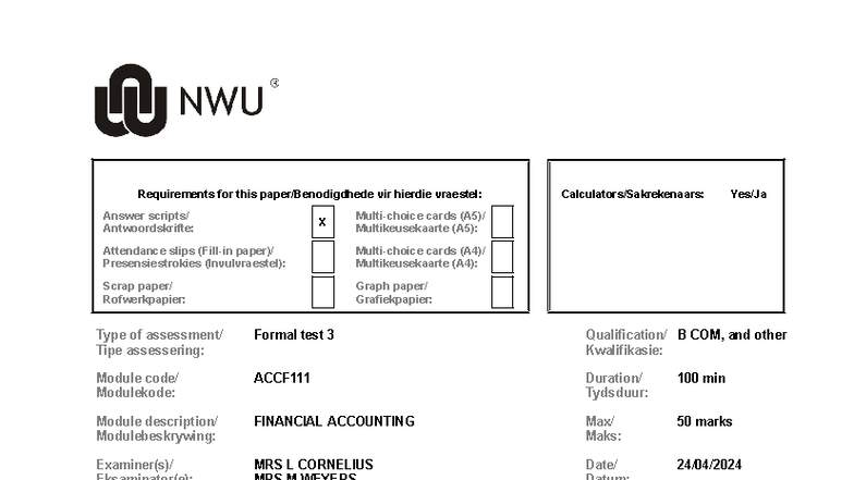 2024 ACCF 111 Formal Test 3: Financial Accounting Requirements - Studocu