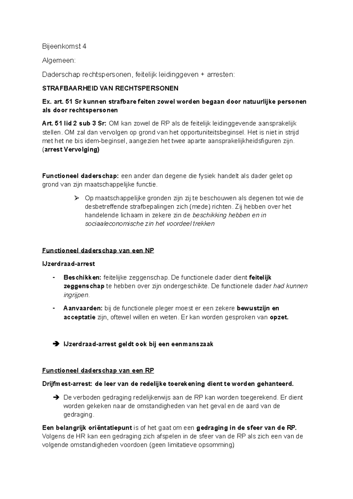 Bijeenkomst 4: Strafbaarheid van Rechtspersonen en Functioneel ...