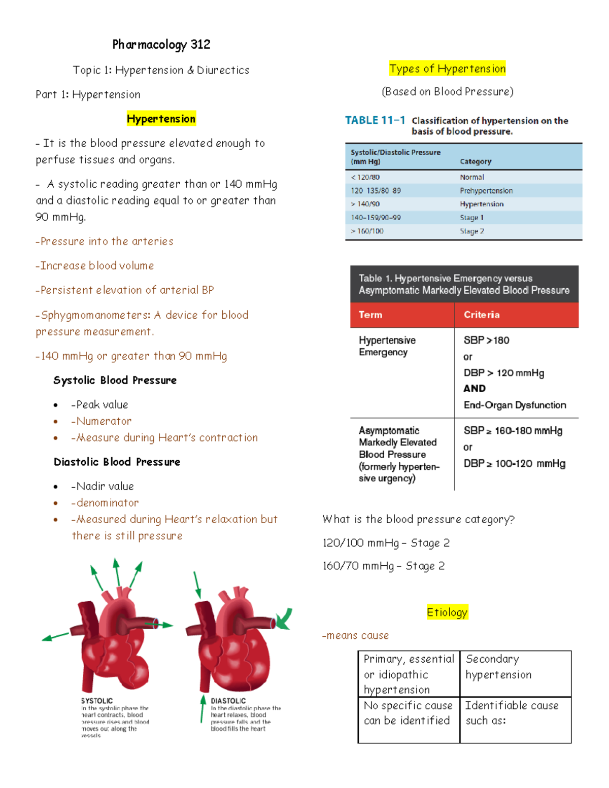 Pharmacology 2: Topic 1 Hypertension & Diuretics - Pharmacology 312 ...