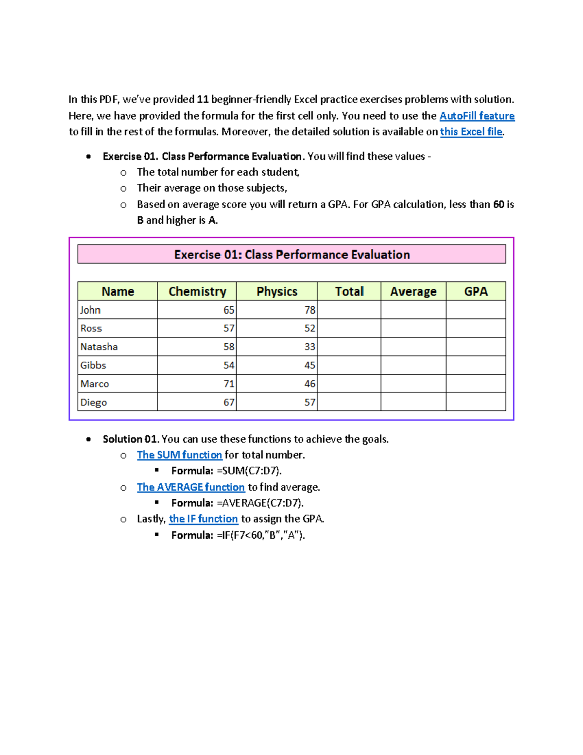 Excel Practice Exercises with Solutions for Beginners - Studocu
