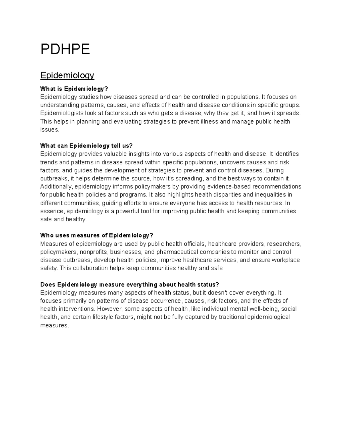 PDHPE Epidemiology: Understanding Health Patterns and Disease Control ...