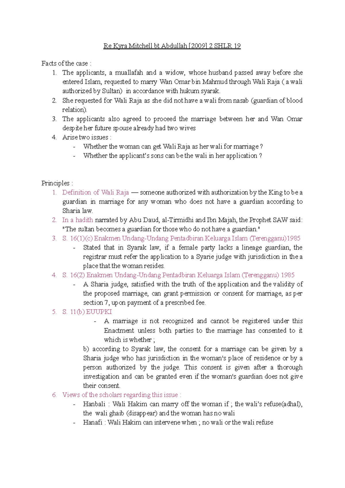 IFL Case Study: Wali Raja and Marriage Consent Issues - Studocu