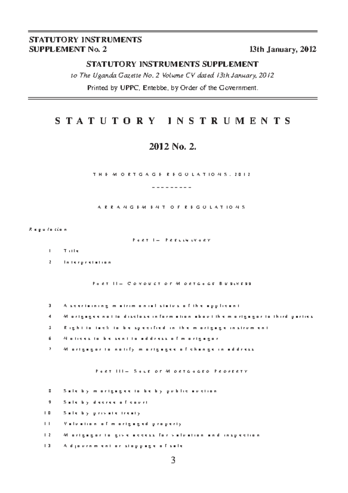 Mortgage Regulations 2012: Statutory Instruments Supplement No. 2 - Studocu