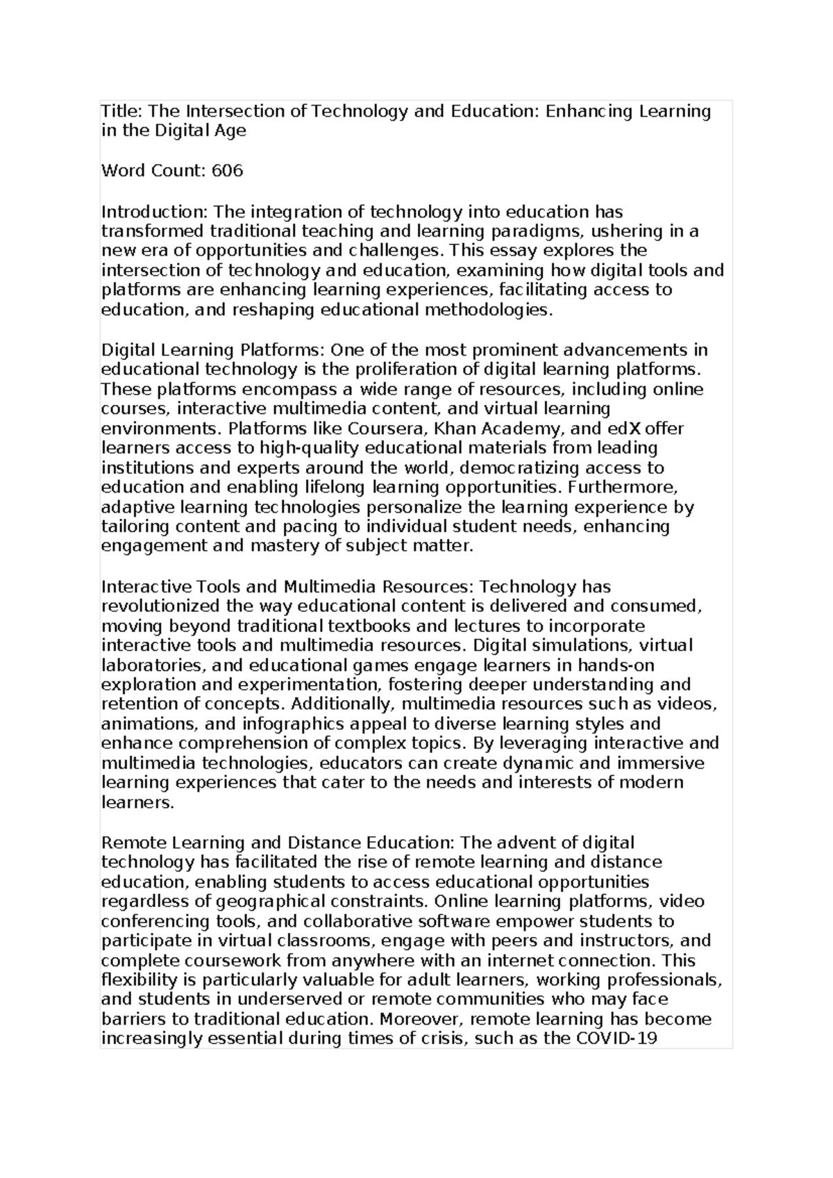 EED 101 - Enhancing Learning: The Role of Technology in Education - Studocu