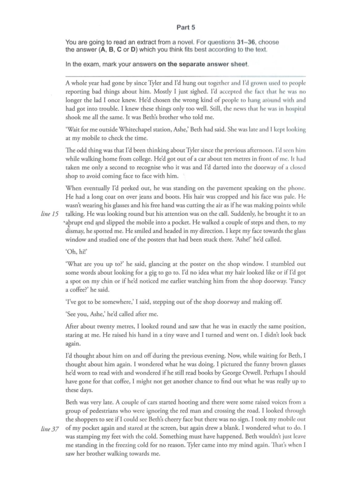 Test Reading 2-Part 6: Novel Extract Analysis and Questions - Studocu