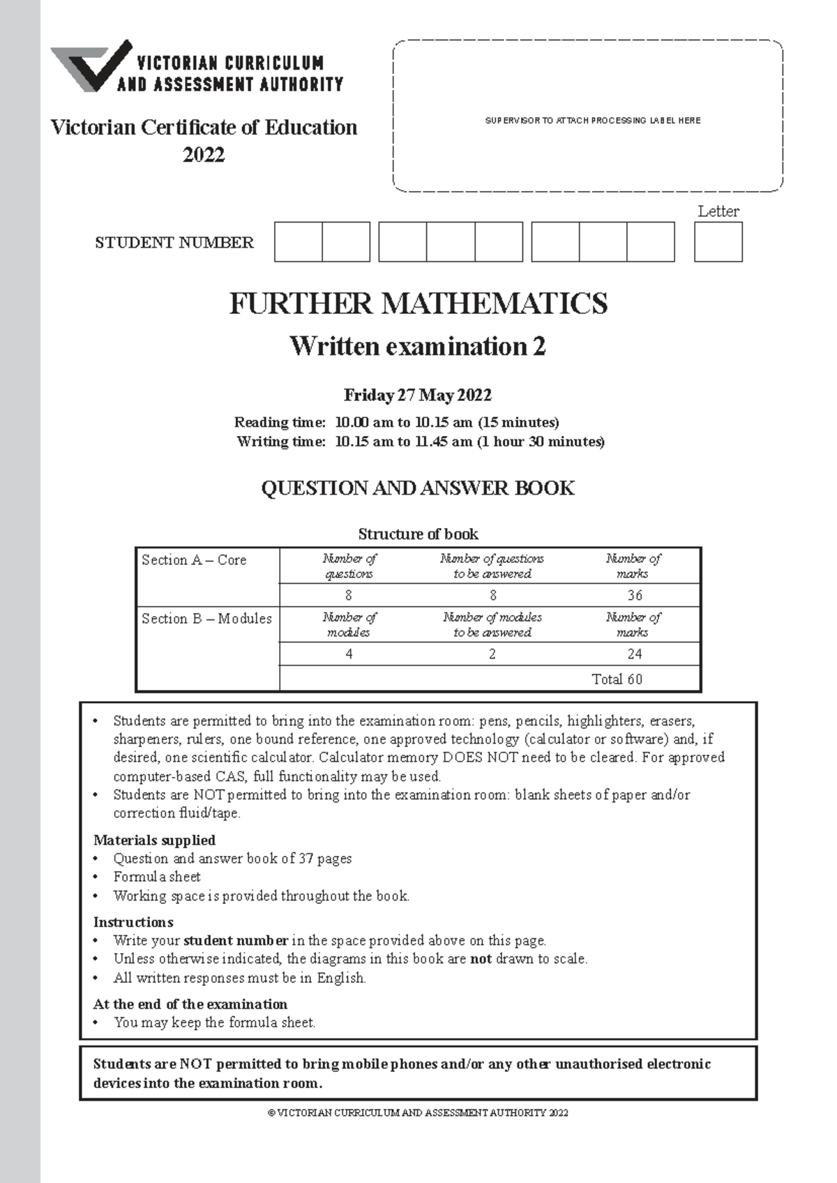 2022 FURMATH EXAM 2 (NHT) - Practice Paper for Further Mathematics ...