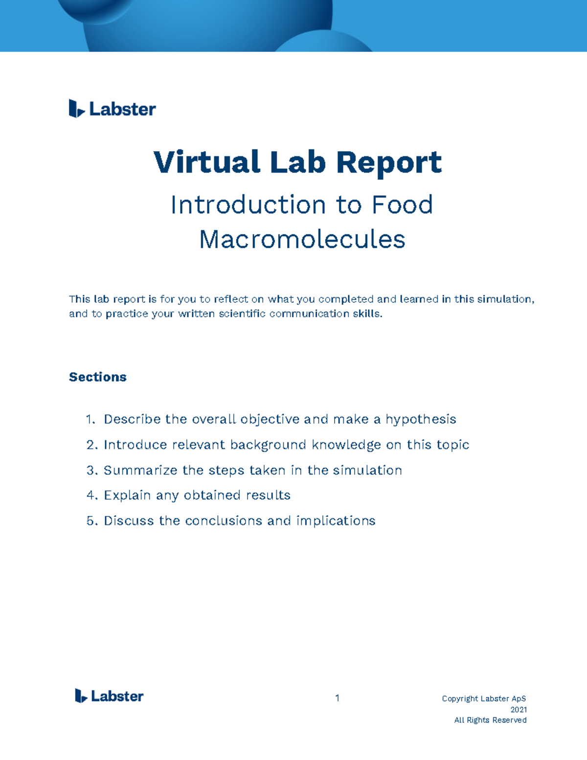 Intro To Macromolecules MT - 1 Copyright Labster ApS 2021 Virtual Lab ...