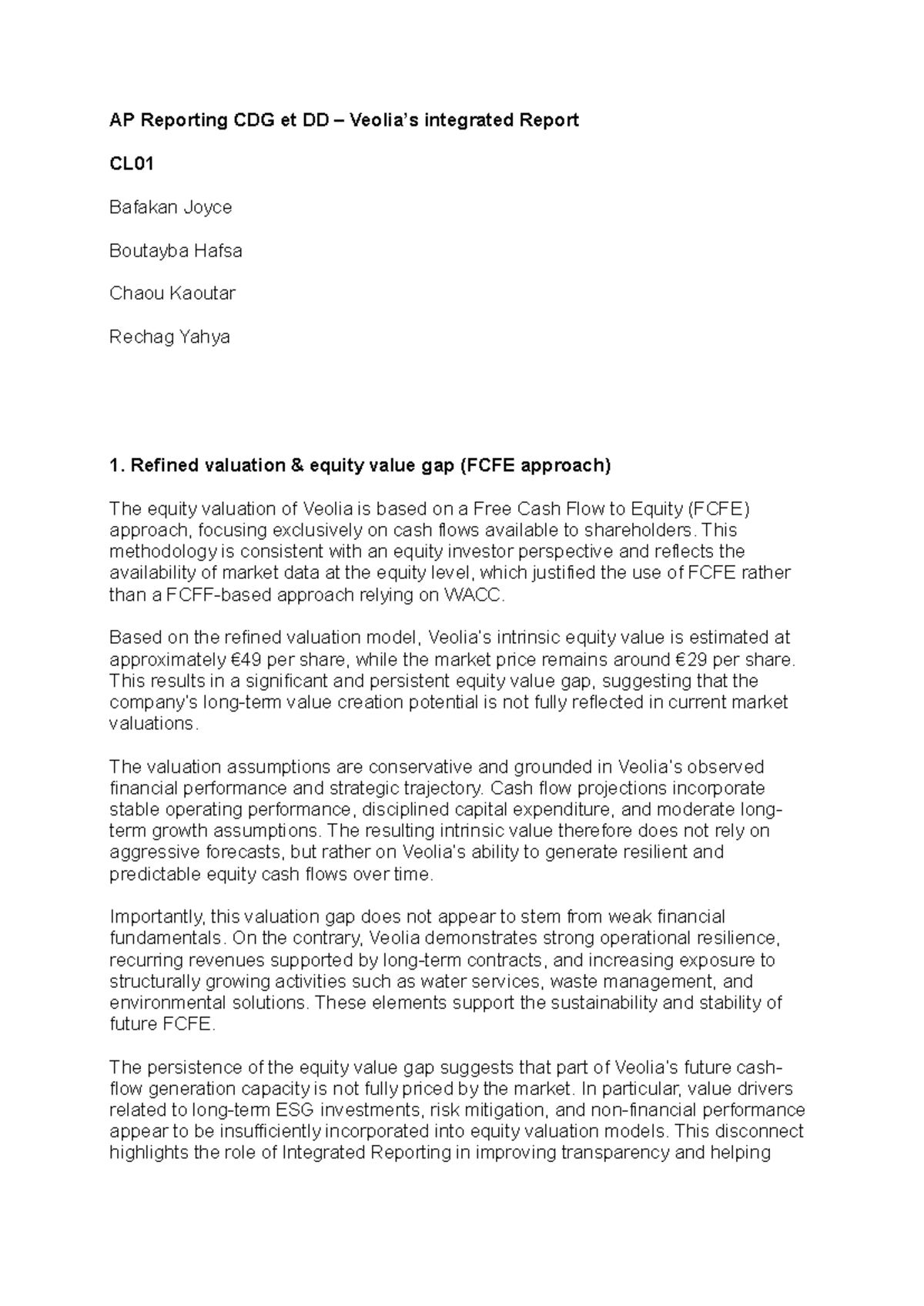 AP Veolia Integrated Report: Analyzing the Equity Value Gap - Studocu