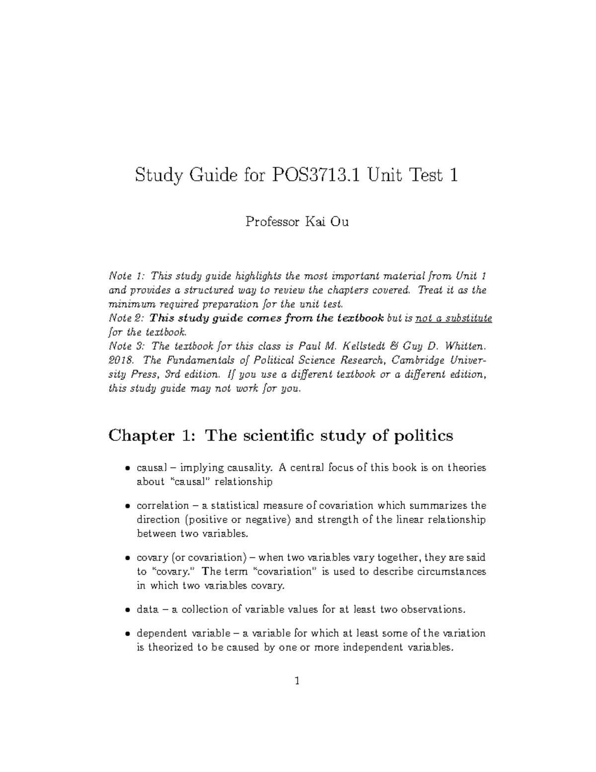 Study Guide for POS3713.1 Unit Test 1: Key Political Concepts - Studocu