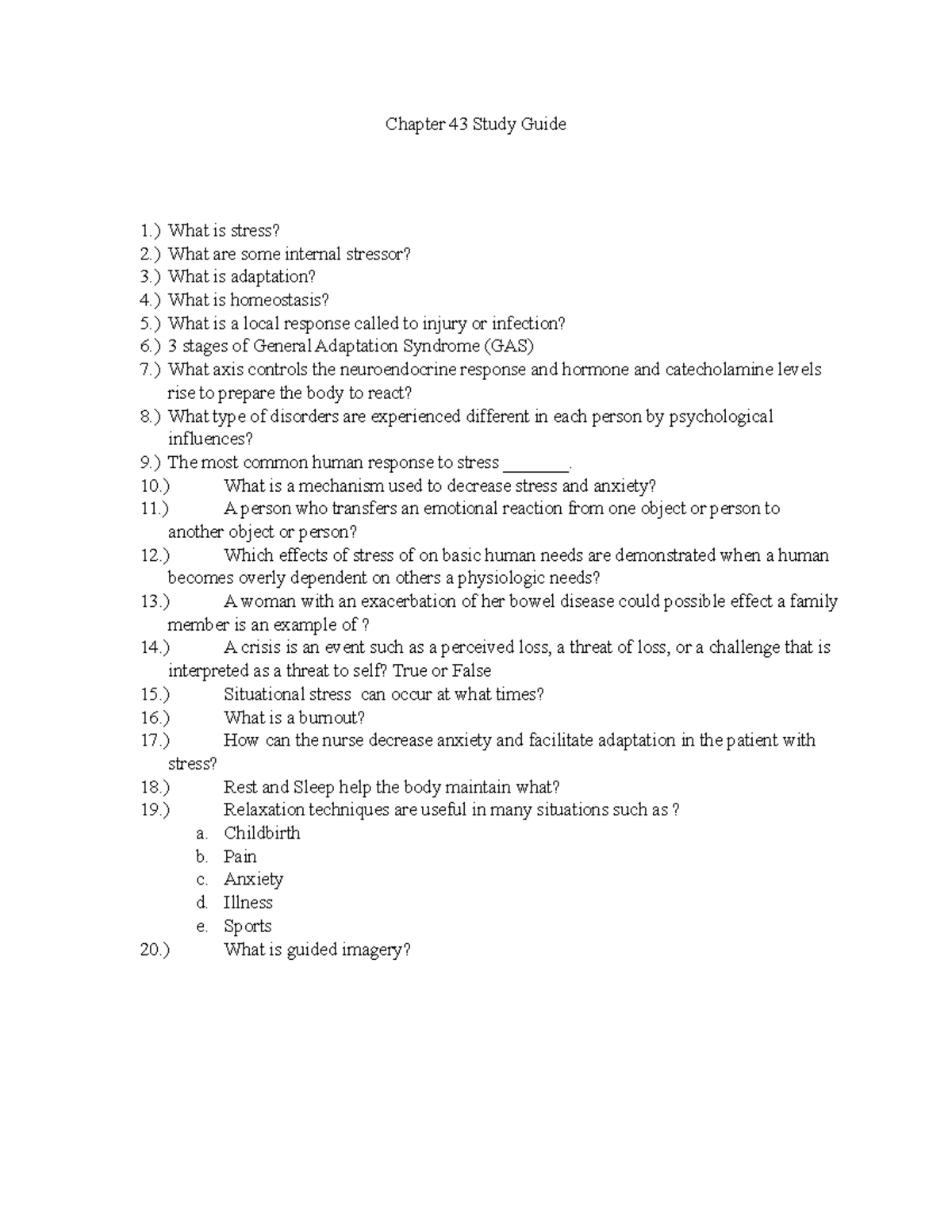 Chapter 43 Study Guide: Understanding Stress and Adaptation Concepts ...